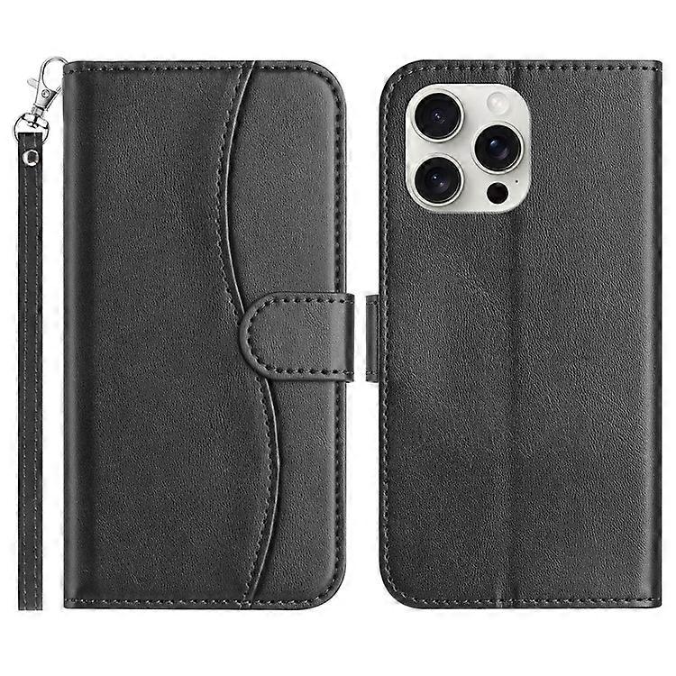 Compatible For iPhone 16 Pro Max Stand Case with Strap PU Leather Wallet Phone Cover S Shape Stitching Design