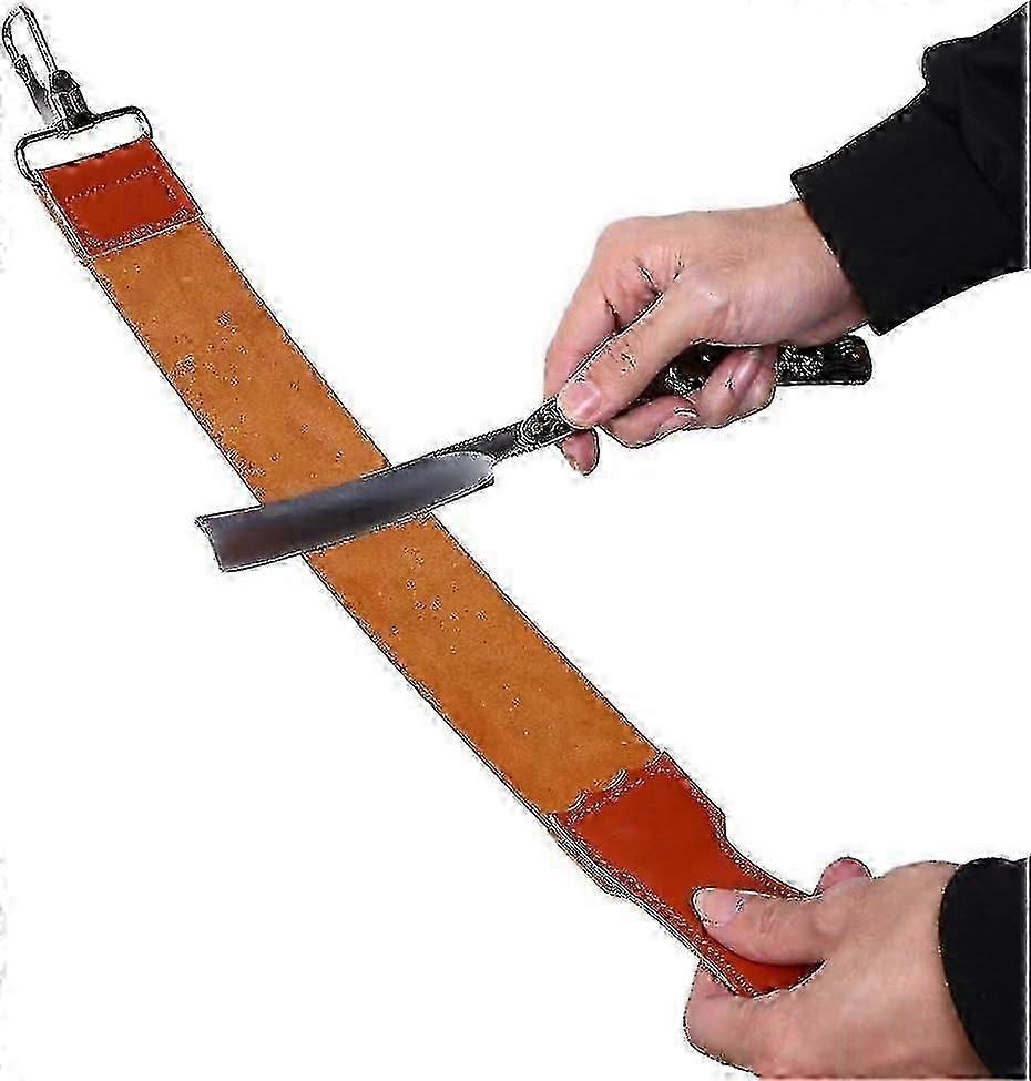 Genuine Leather Strop Strap Barber Straight Razor Folding Barber's Leather Sharpener Sharpening Belt, Double Sided Leather Strop for Sharpening and Sm