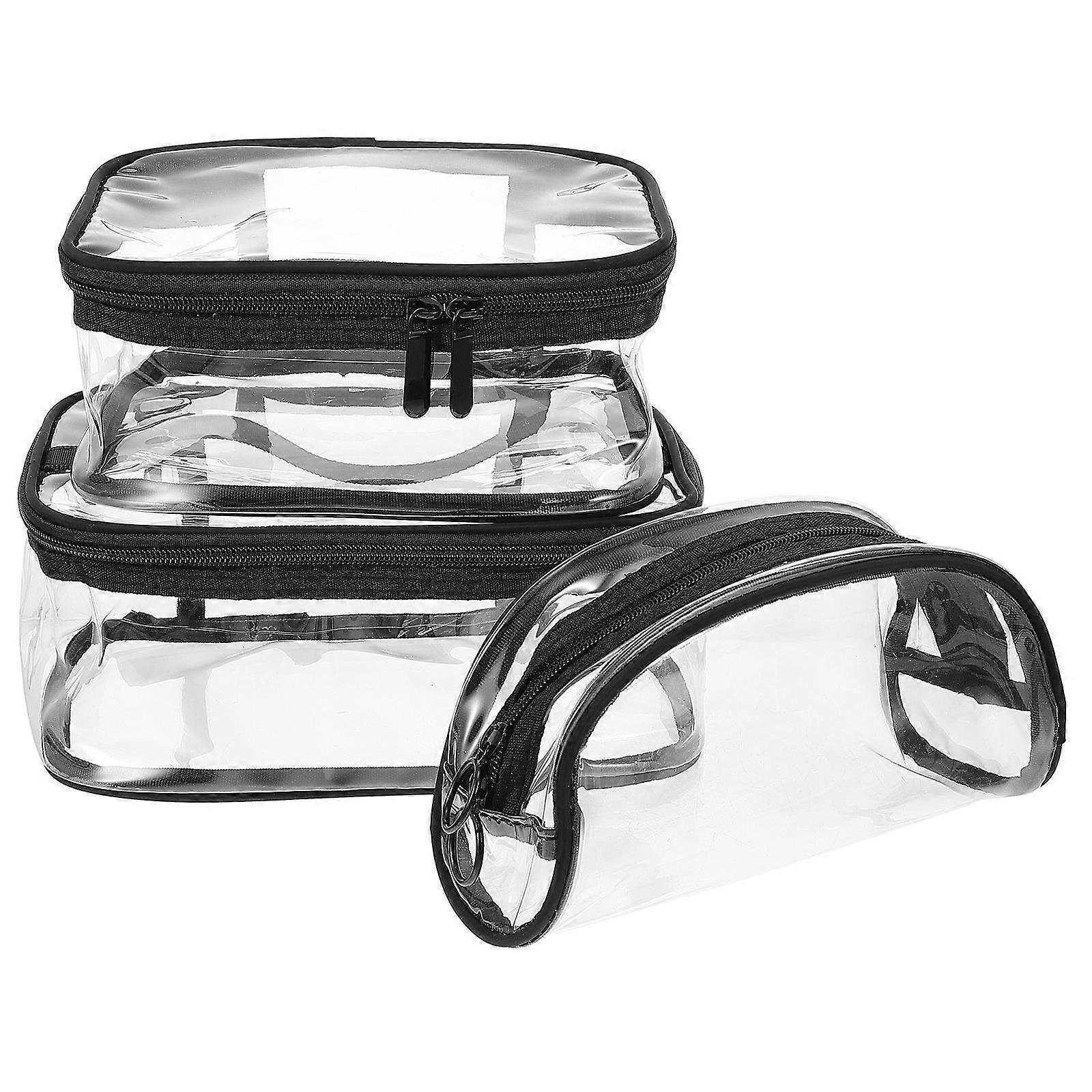 إليك وصف المنتج المكرر والاحترافي لحقيبة مكياج محمولة ** 3 قطع تخزين مستحضرات تجميل شفافة مع مقبض للسفر