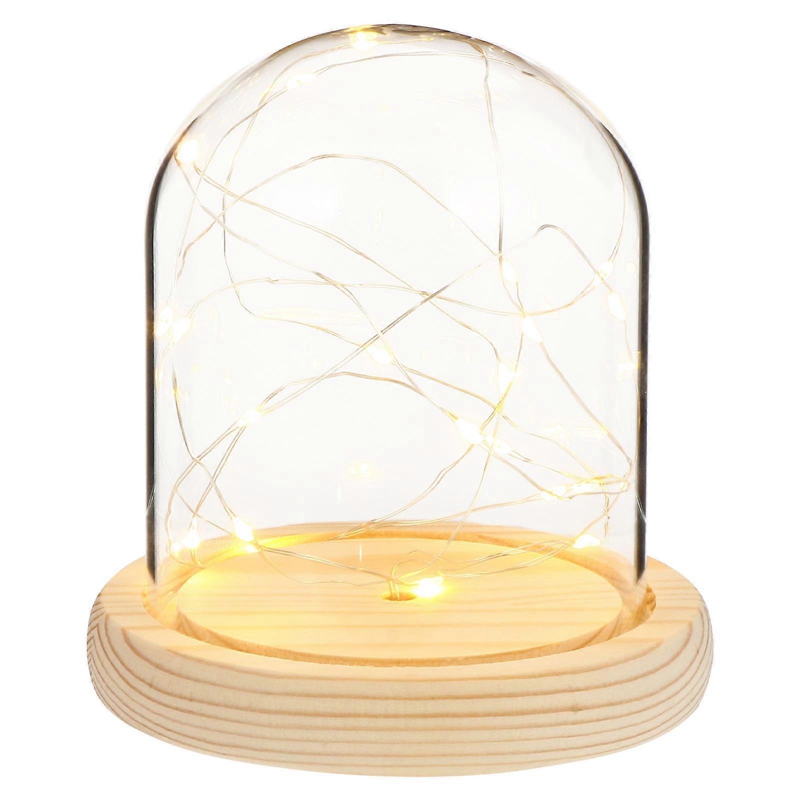 Glass Dome Led Lights Creative Design Wooden Base For Wedding Party 1Set