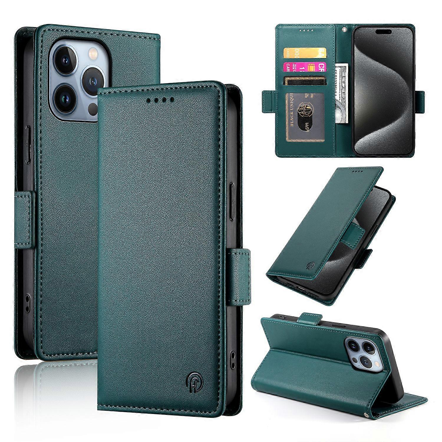 Wallet Case For IPhone 13 Pro,Slim Protective Shockproof Case With RFID Blocking,Premium PU Leather Kickstand-Green
