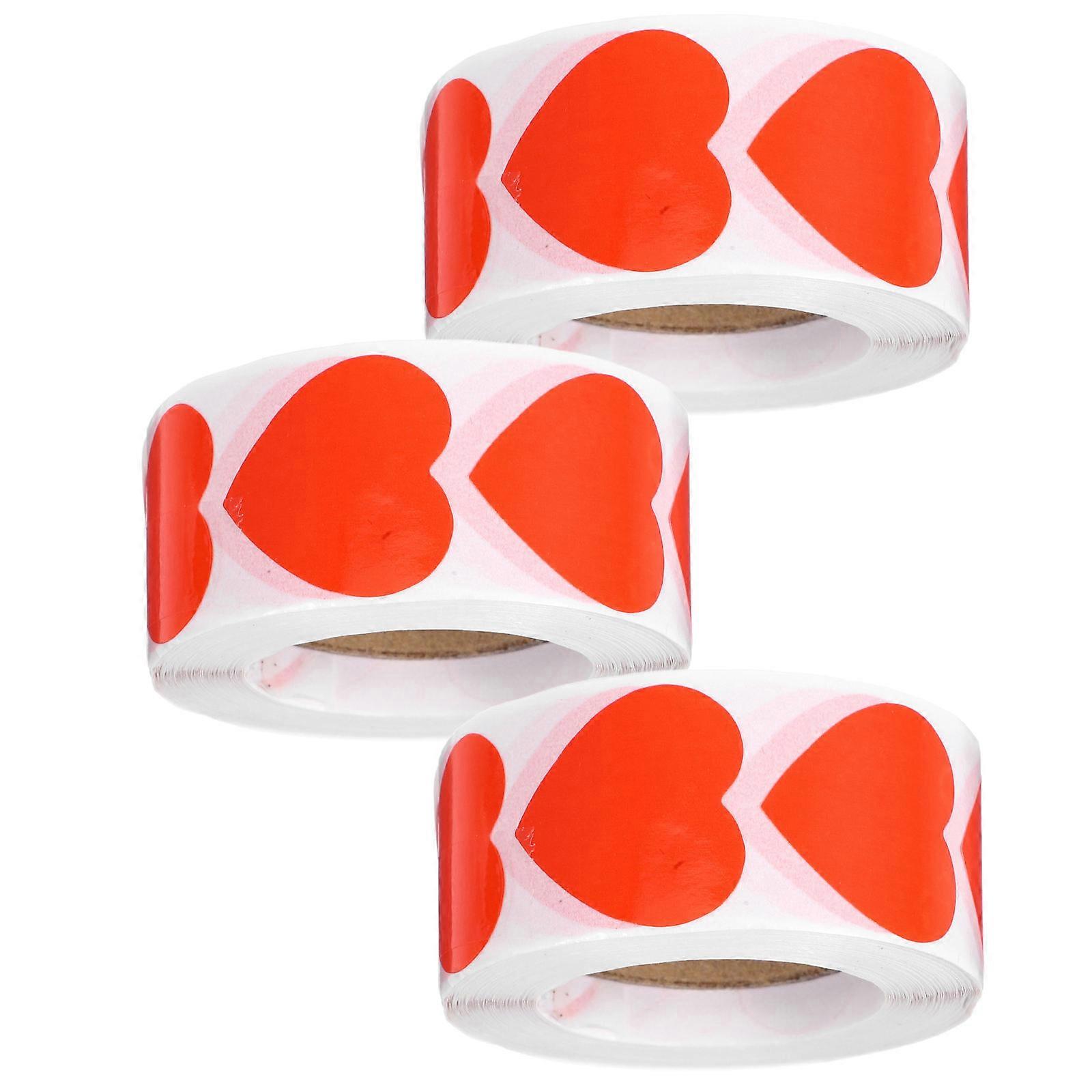 Valentines Heart Stickers Red Love Shape Labels Self-Adhesive Envelopes Crafting Scrapbooking Decorate Cards 2.50X2.50X0.01cm 3 Rolls