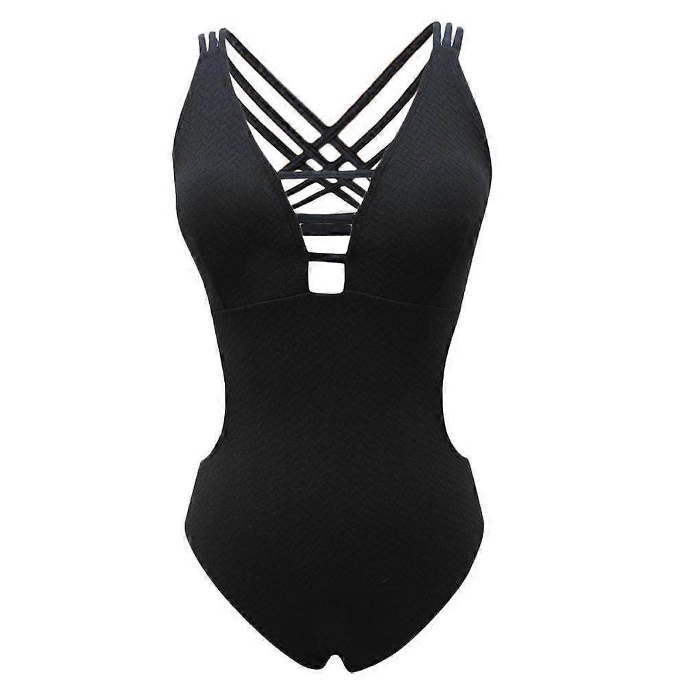 Comfortable Women One Piece Swimsuit Polyester Material Black For 1Pack