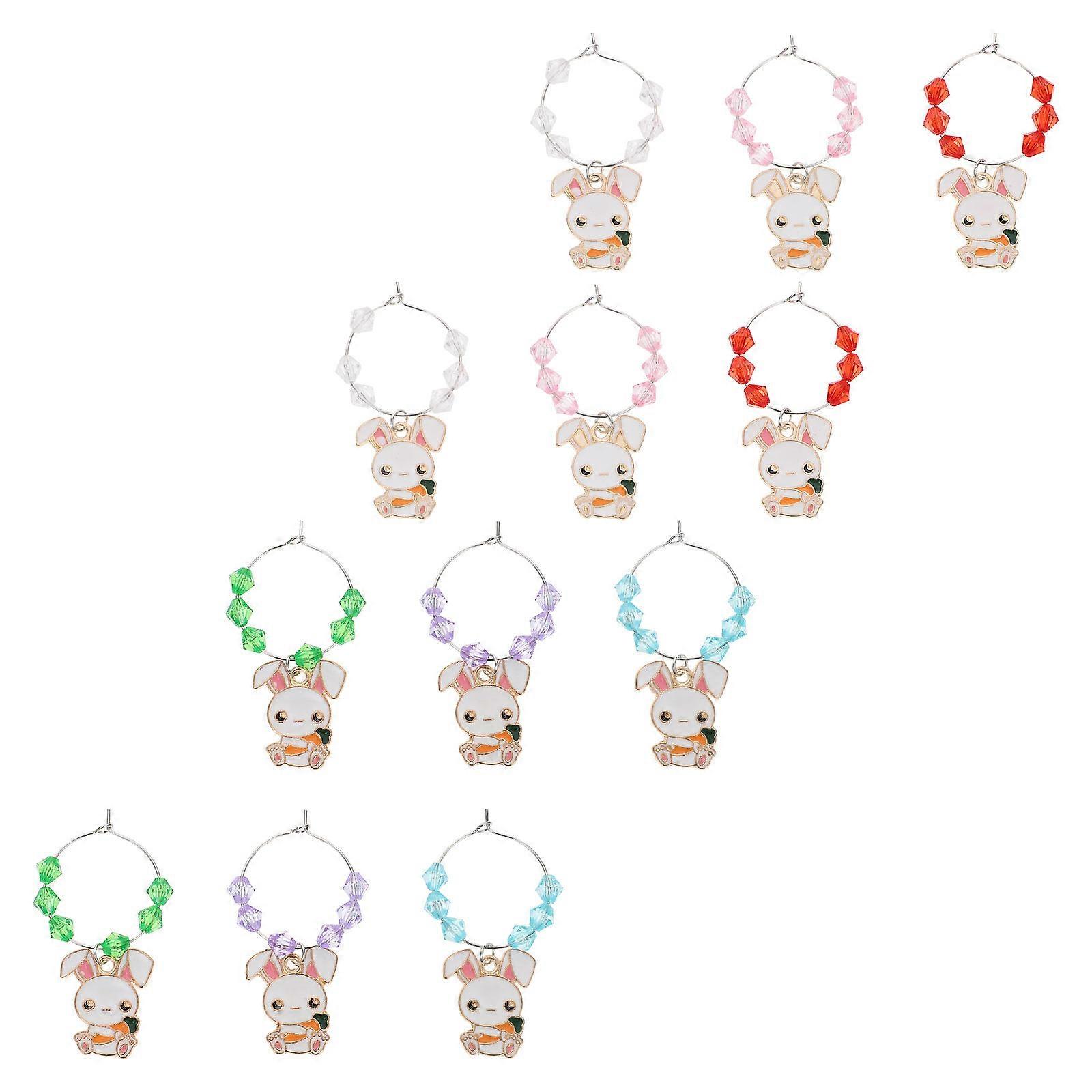 Colorful Glass Charm Wine Glass Decors Rabbit Shape Drink Markers 5x2.5x0.1cm Identification Decoration 12Pcs