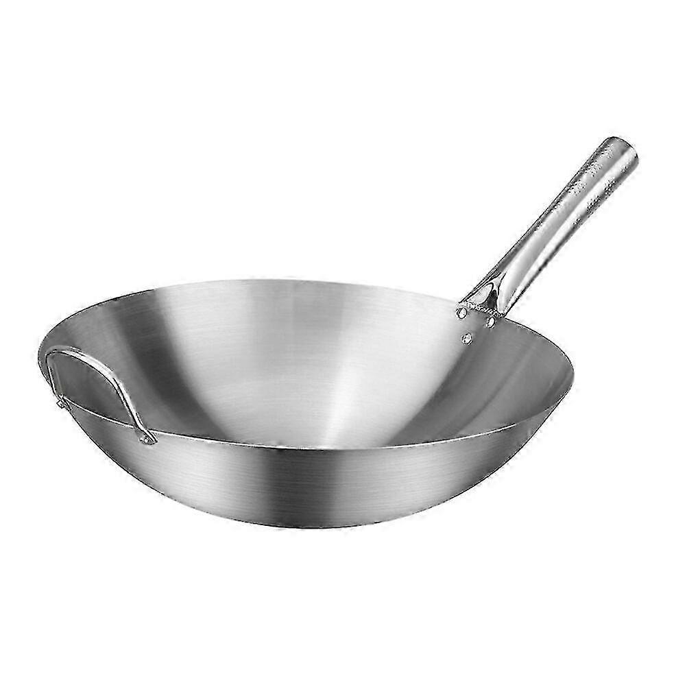1pc Wok z pojedynczym uchwytem ze stali nierdzewnej Praktyczne przybory kuchenne (srebrne)