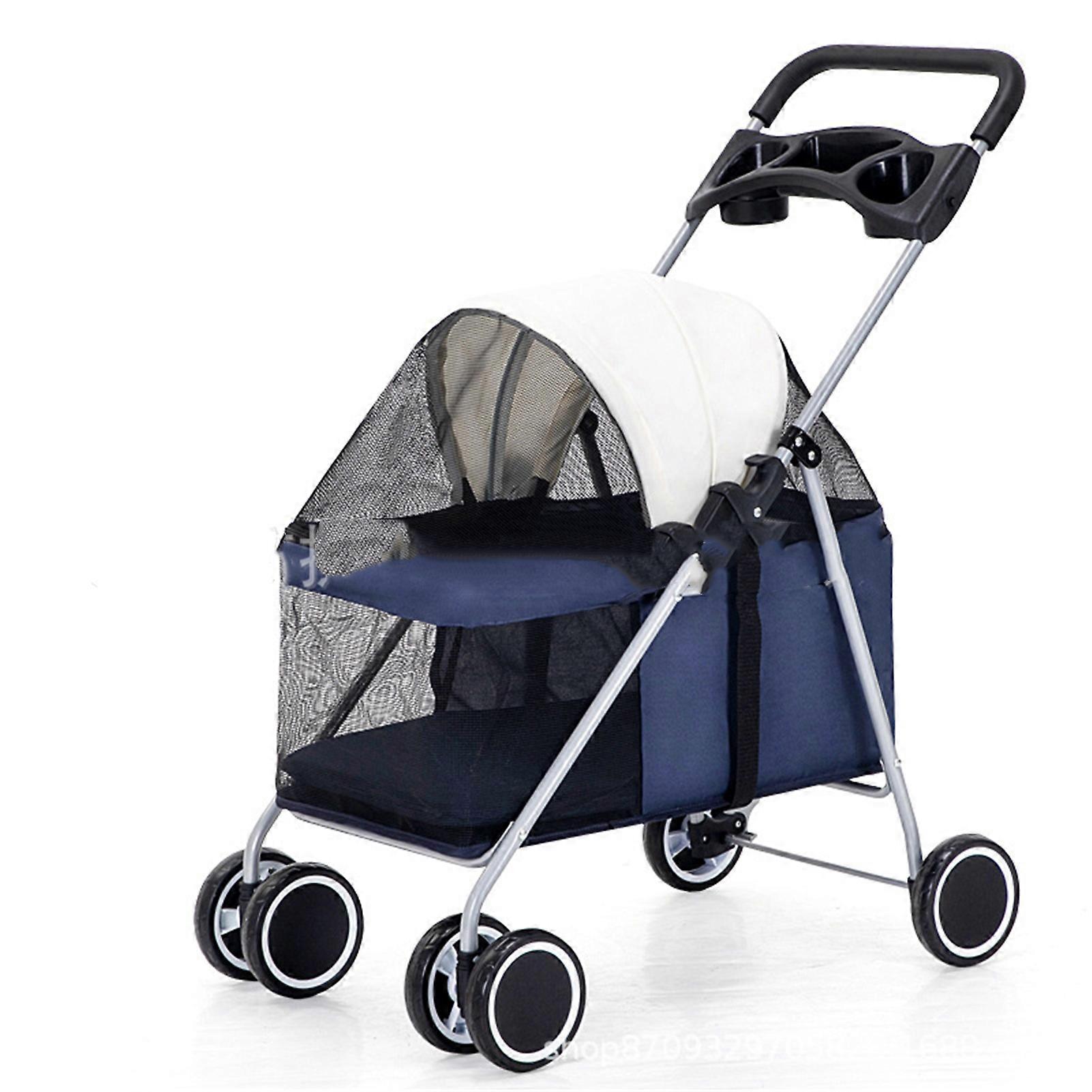 Pet Stroller Outdoor Portable Folding Small Pet Stroller for Dog Cats Mouse Rabbits Dark Blue