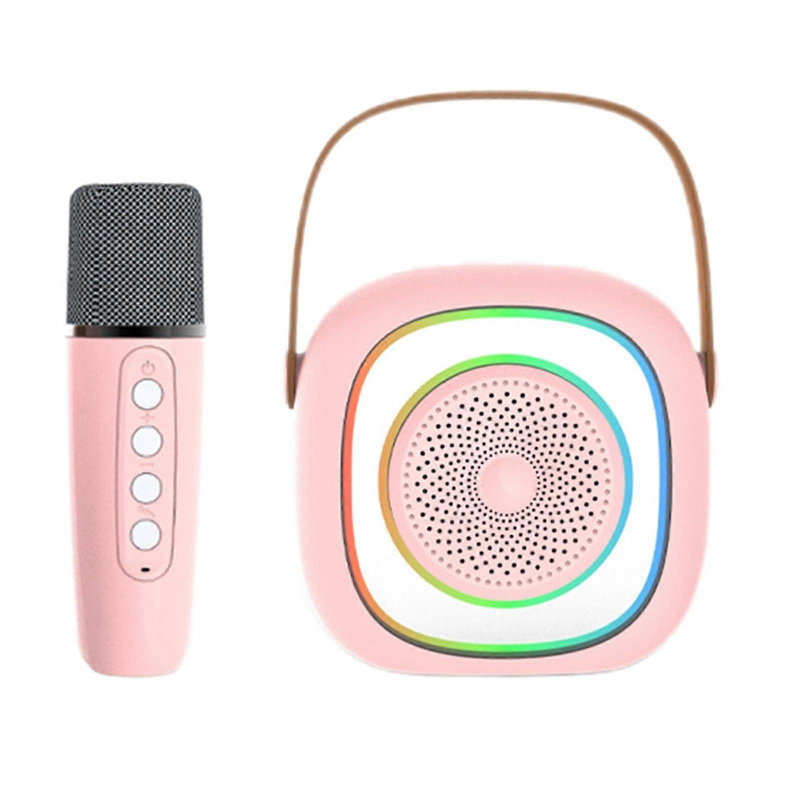 Compact Karaoke Machine for Kids Adults, Portable Bluetooth Speaker with Wireless Microphone (Rose)