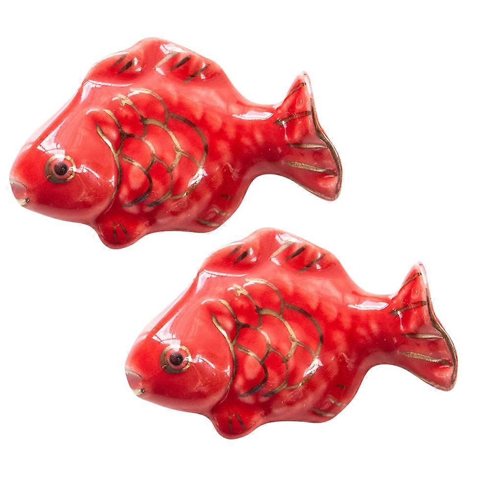 2pcs Red Goldfish Shaped Ceramic Chopsticks Holder