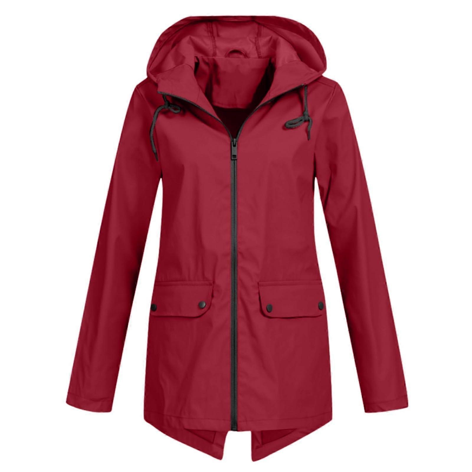 Women's Rain Jacket Waterproof Breathable Lightweight Long Transition Parka XXL Lined Windbreaker A1001 Red