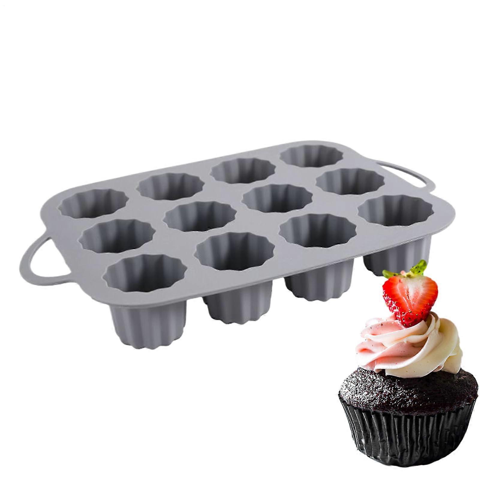 Silicone Muffin Cups, Gray, Non-Stick Bakeware, Oven-Safe, Reusable Molds For Cakes, Tarts, Chocolate, Cookies, Fondant