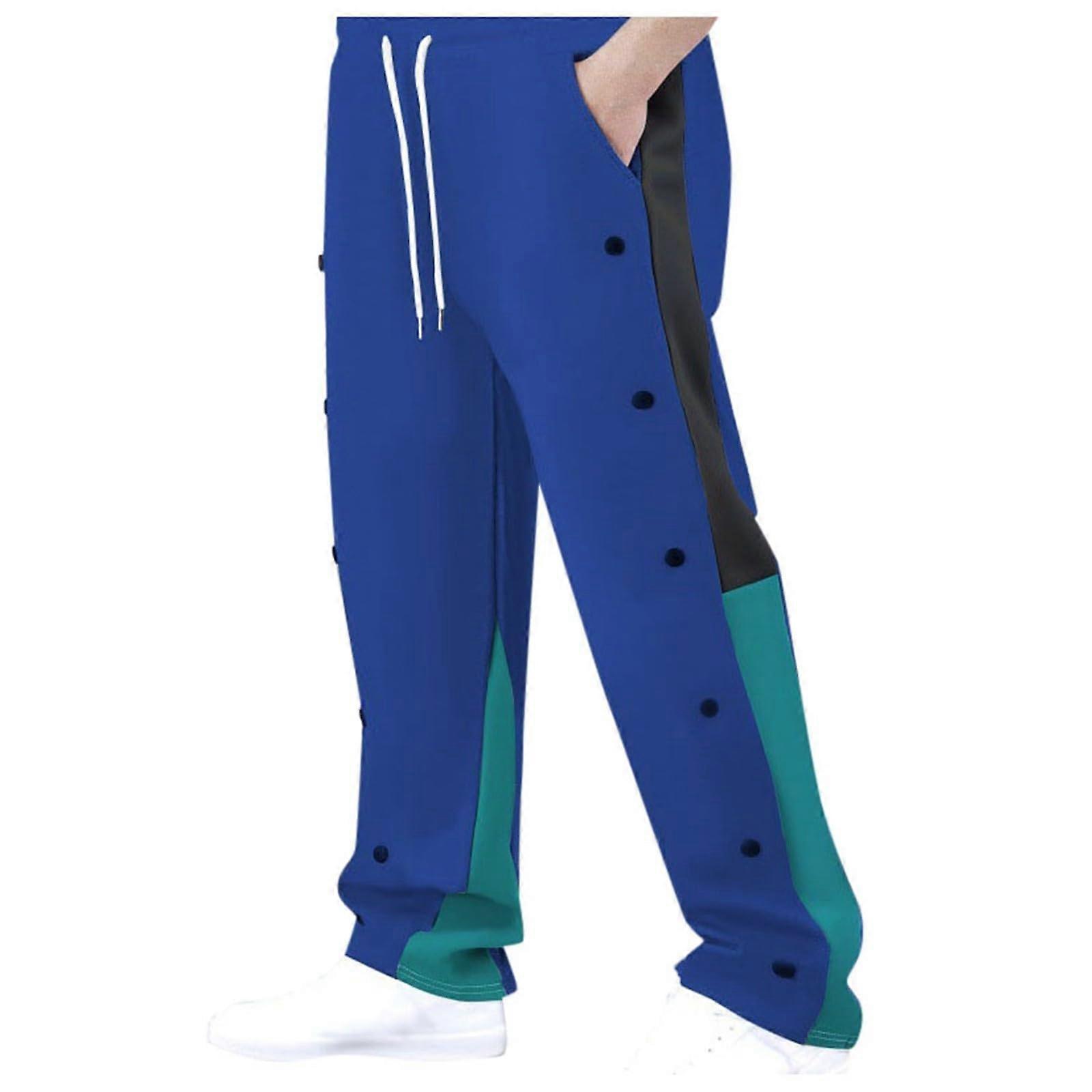 Men's Casual Jogging Pants with Side Velcro, Loose Fit, Size S Blue