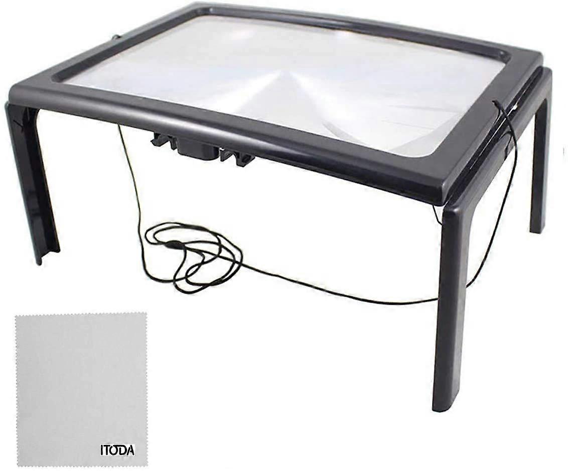 Standing Magnifier 3x Folding LED Magnifying Glass for Reading Crafts Newspapers Cookbooks Repairs Black A4 Size