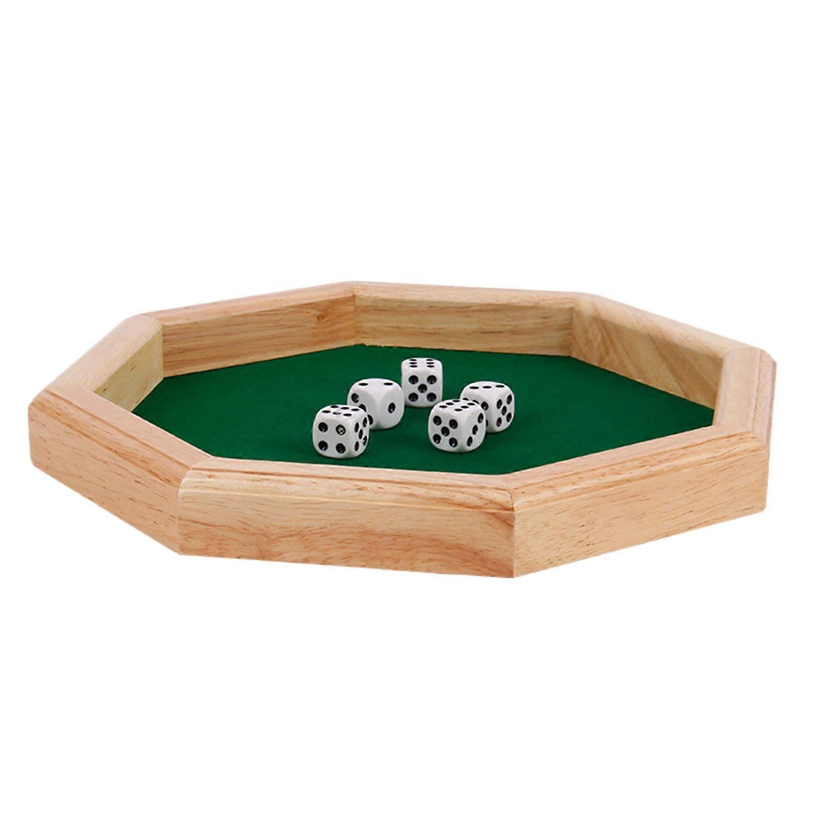 Octagonal Wooden Dice Tray, Velvet Base Dice Holder Box, 4.13x4.13x1.1 Inches
