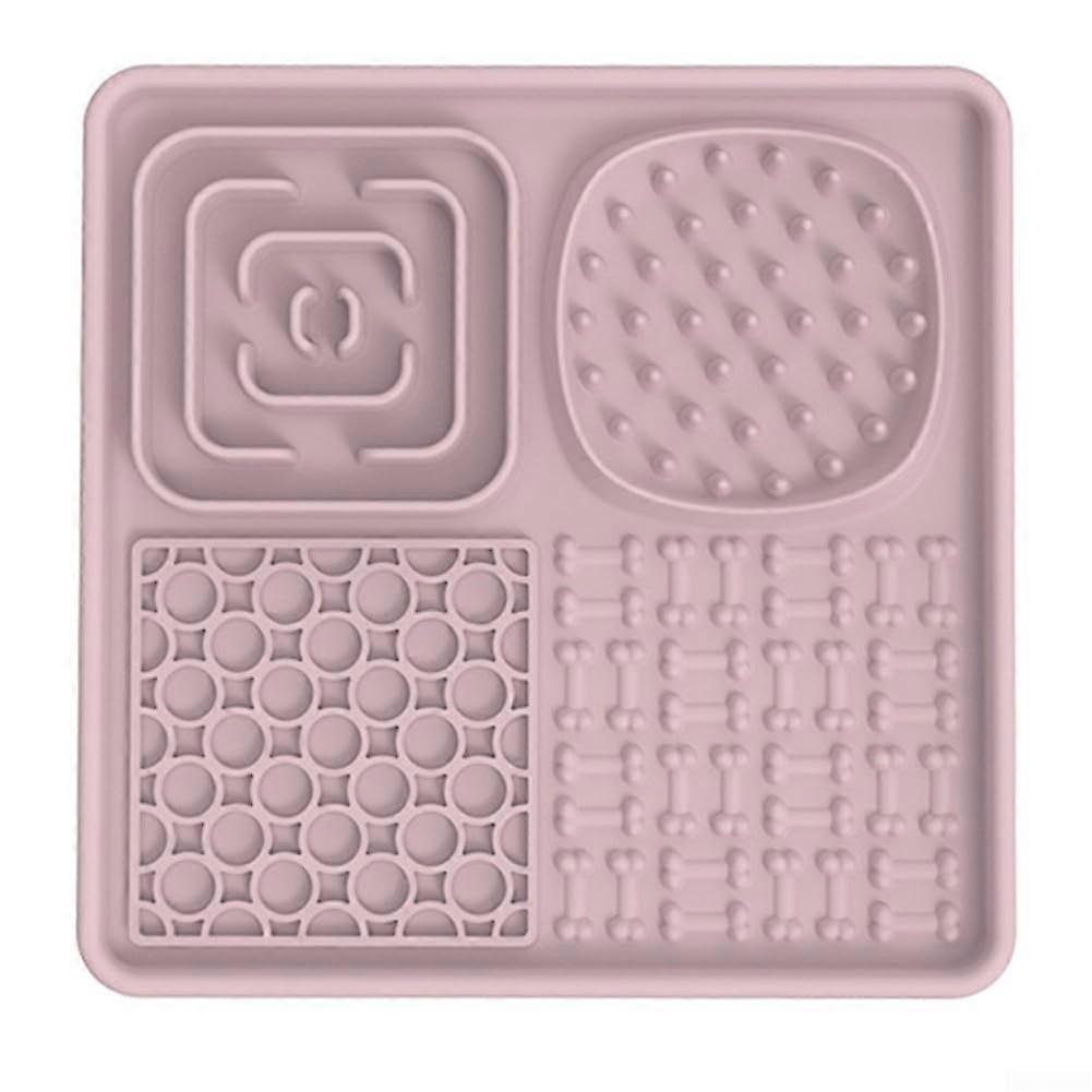 Nonslip pet feeding mat with slow feeder design for dogs and cats, easytoclean silicone material (Pink) in Rose Pink.