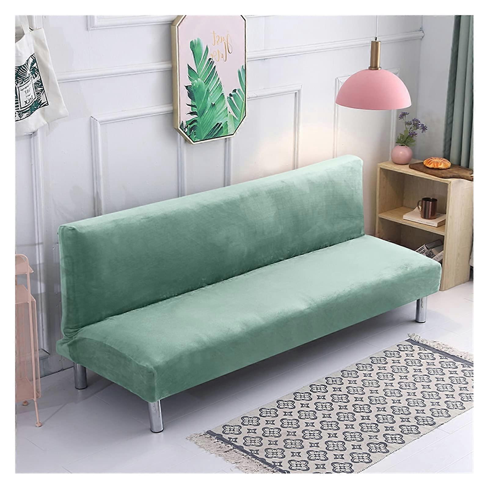 Plush Fabric Armless Sofa Cover, Thick Elastic Futon Cover, Sofa Bed Protector, Green, Size L