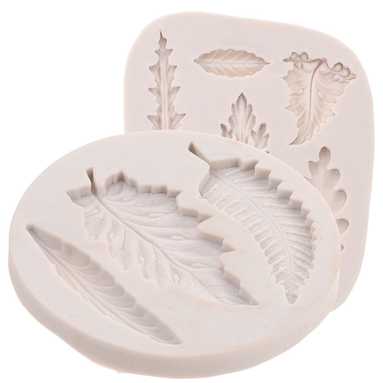 Creative White Silicone Leaf Candy Molds for Home Use 2pcs Efficient and Reusable 3D Hollow Design