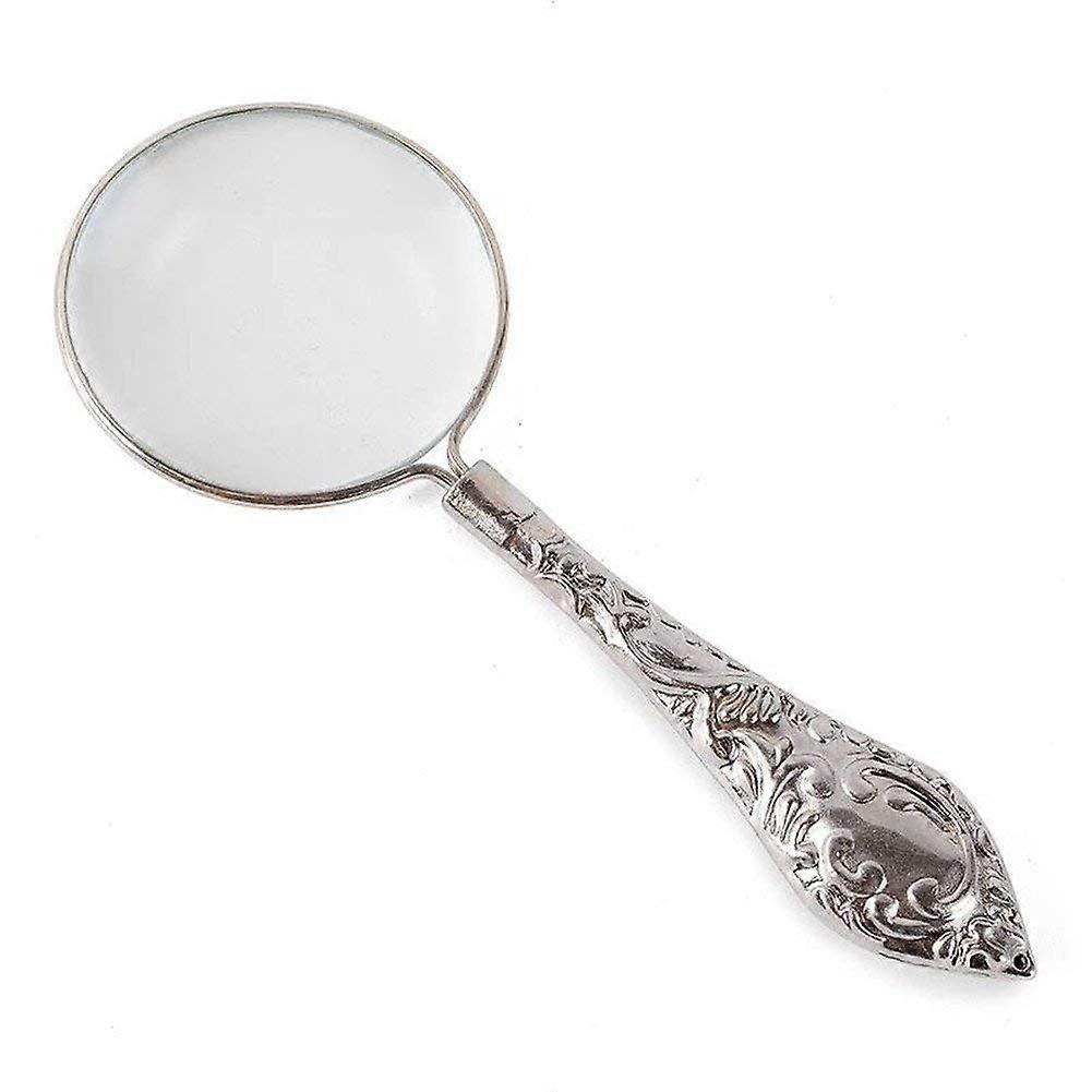 Glass, handheld old man reading a end gift magnifier with metal handle 4X.