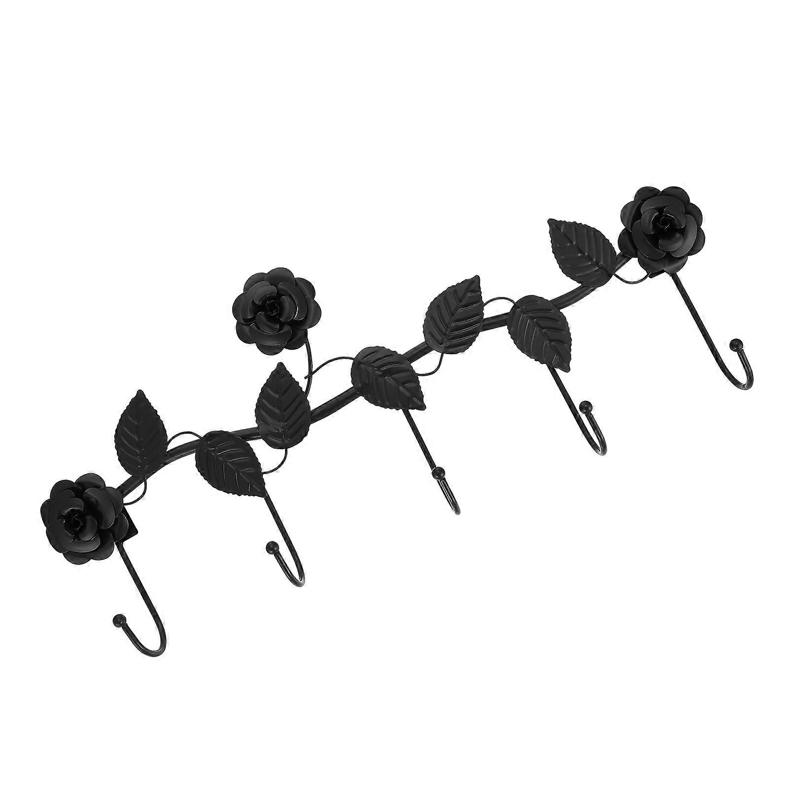 Black Iron Vine Rose Wall Hook for Decorative Use and Organization in Home