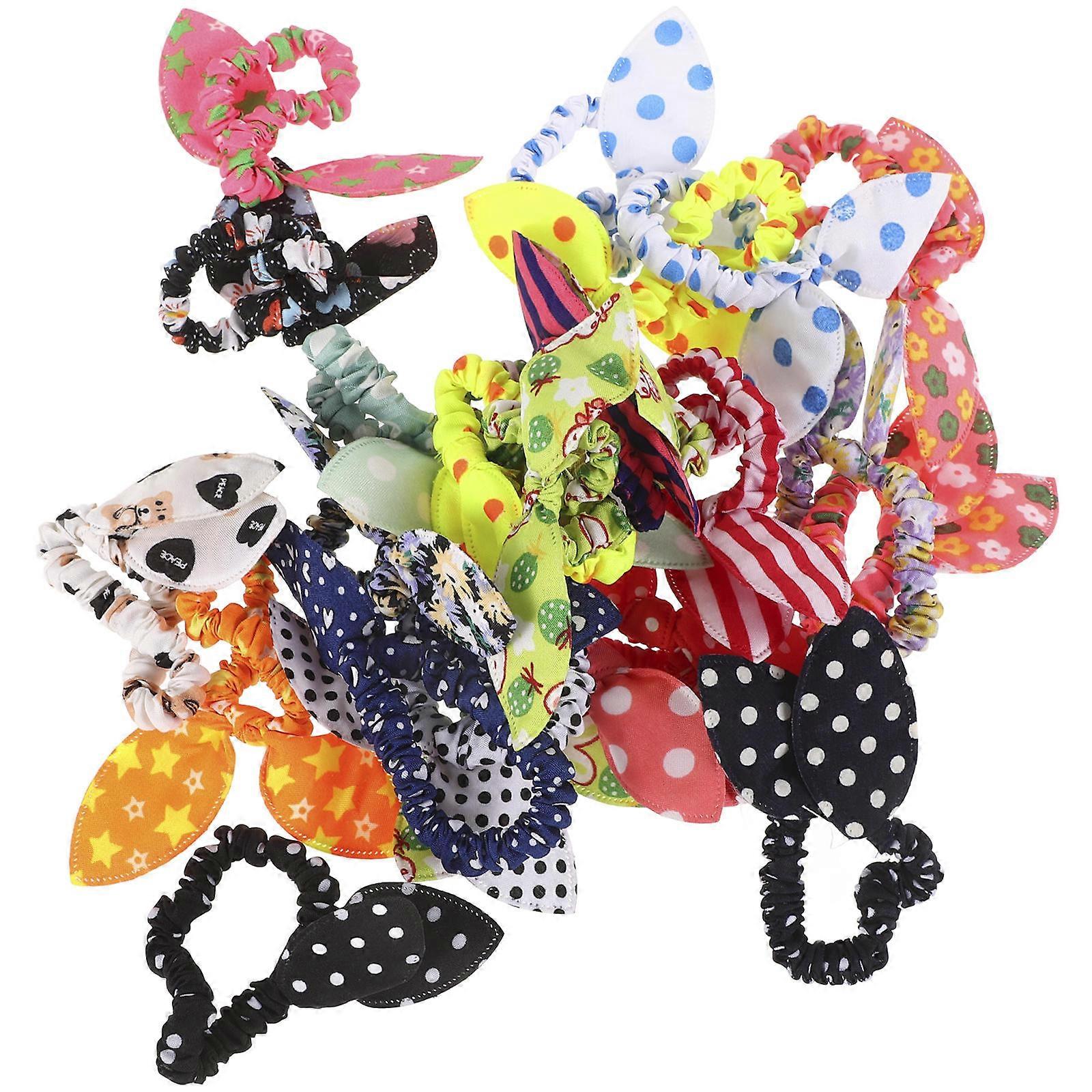 Elastic Ponytail Holder Adorable Dor Hair Tie Rabbit Ear Bowknot Ponytail Holders For Women Girls Random Color 24Pcs