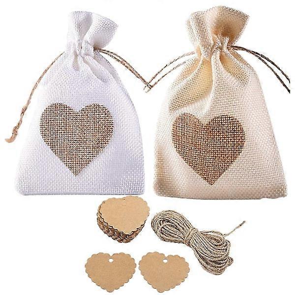 40-pack 4\"x6\" Heart Shaped Burlap Bags, with DIY Labels, for Valentine's Day