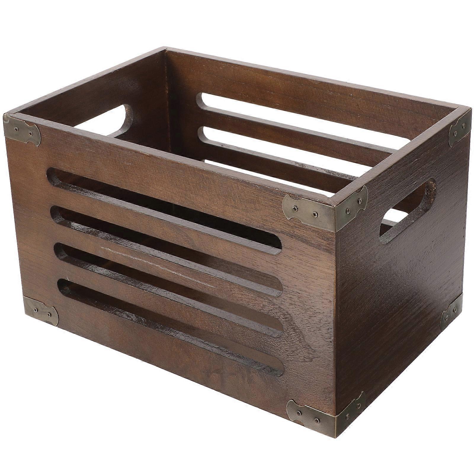 Wooden Storage Box for Desk Organization, Stylish Brochure Holder with Side Pocket, Japanese Design, Multi Use for Office, Kitchen, Living Room