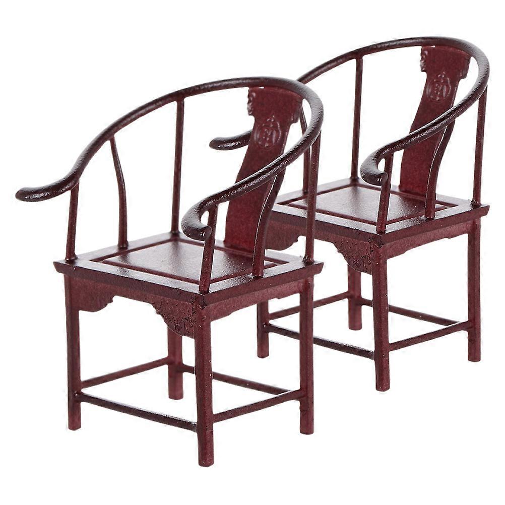 Retro Dining Set Mini Furniture Ornament Dark Brown 3 80X2 30X1 90CM Diy Crafts Architectural Models 2Pcs