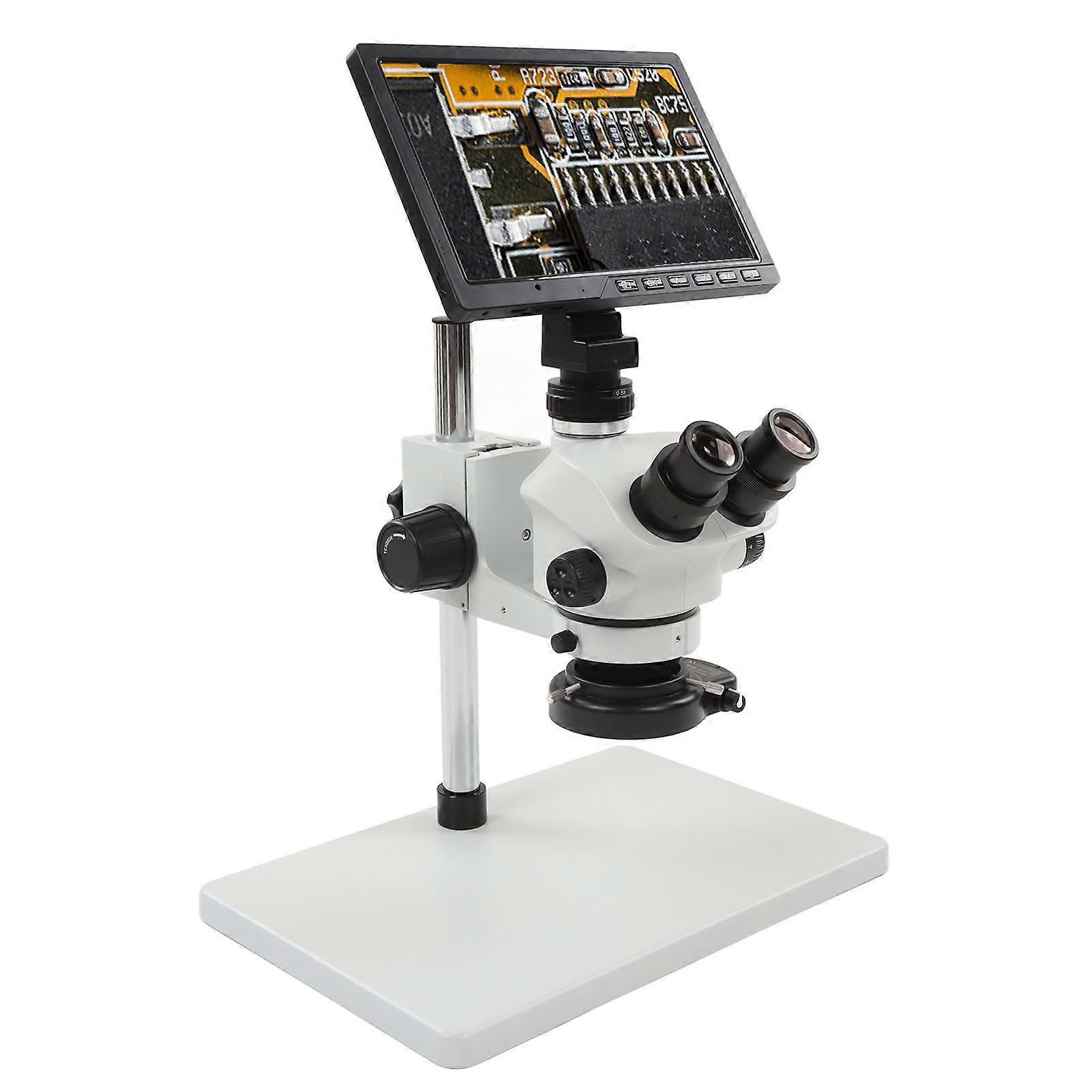 3.5X‑50X Trinocular Stereo Microscope 16MP Images 1080P Video Recording 10.1 Inch LCD Screen Microscope Camera US Plug 100‑240V 