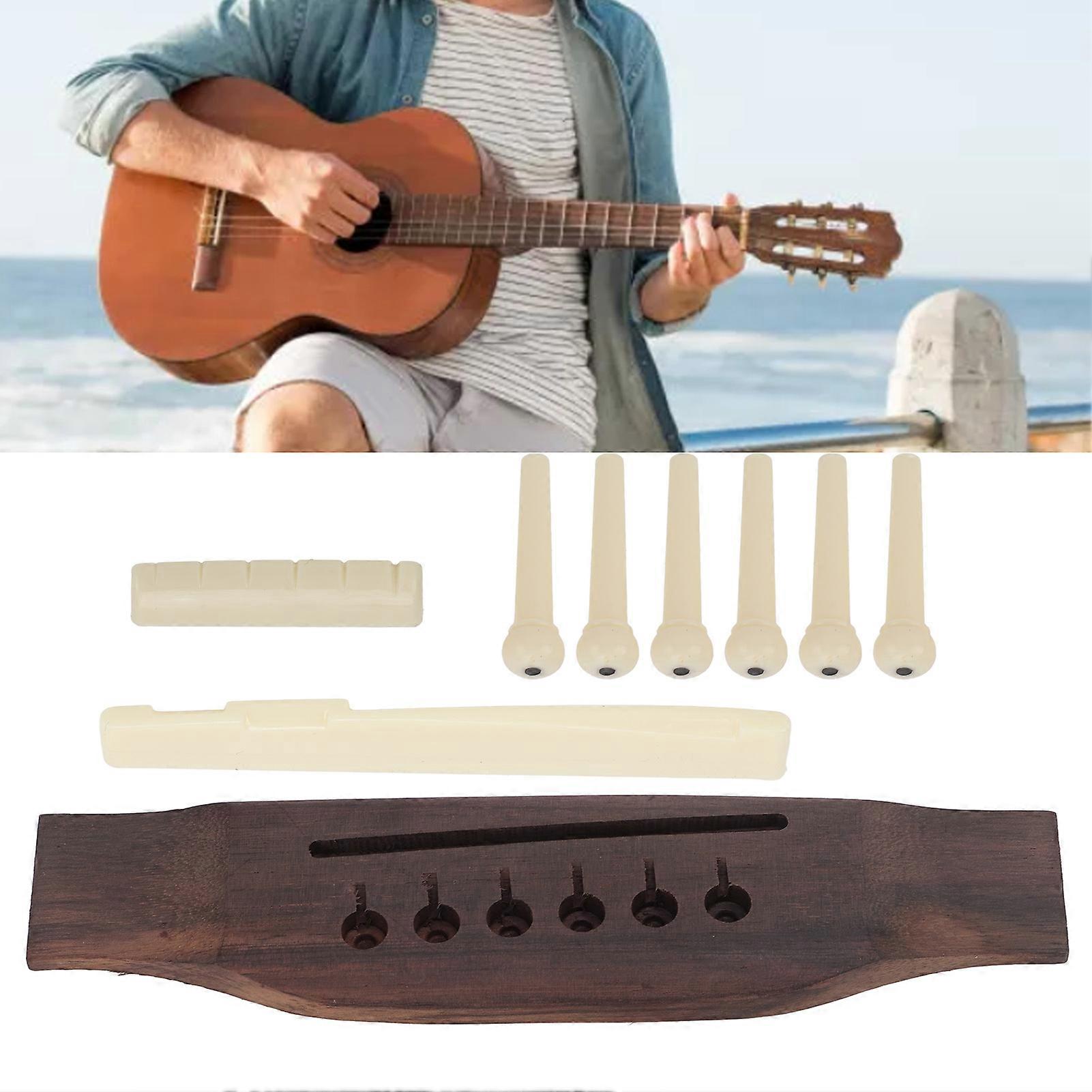 Gitarr Preslotted Bridge Set Rosewood Plast Sadel Mutter Pin Sets för akustiska gitarrer