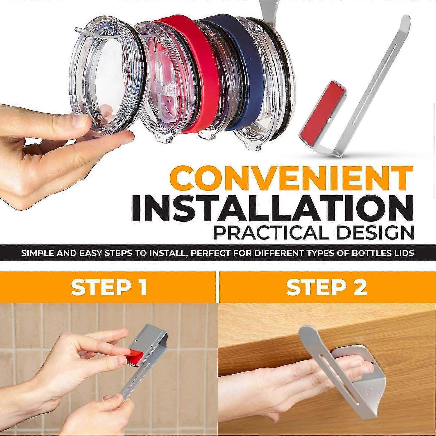 Space-Saving Horizontal Tumbler Lid Organizer - Self-Adhesive Design for Efficient Storage & Easy Access