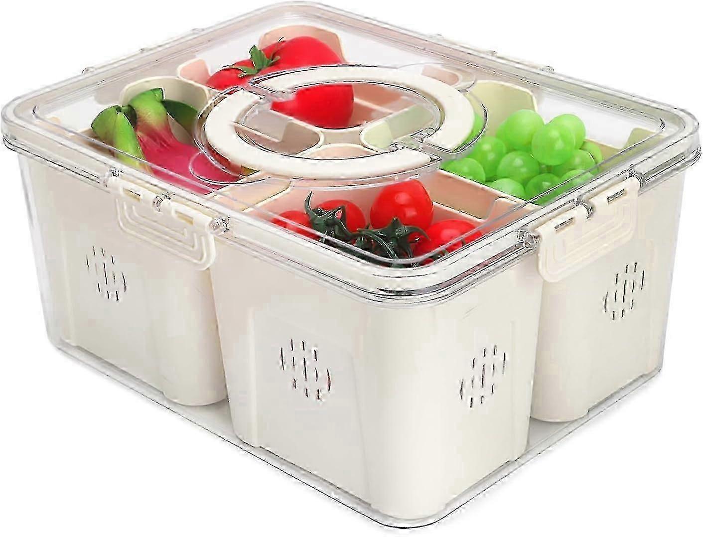 Fruit Storage Containers for Fridge with Lid, 4 Removable Colanders, Food Box with Handle