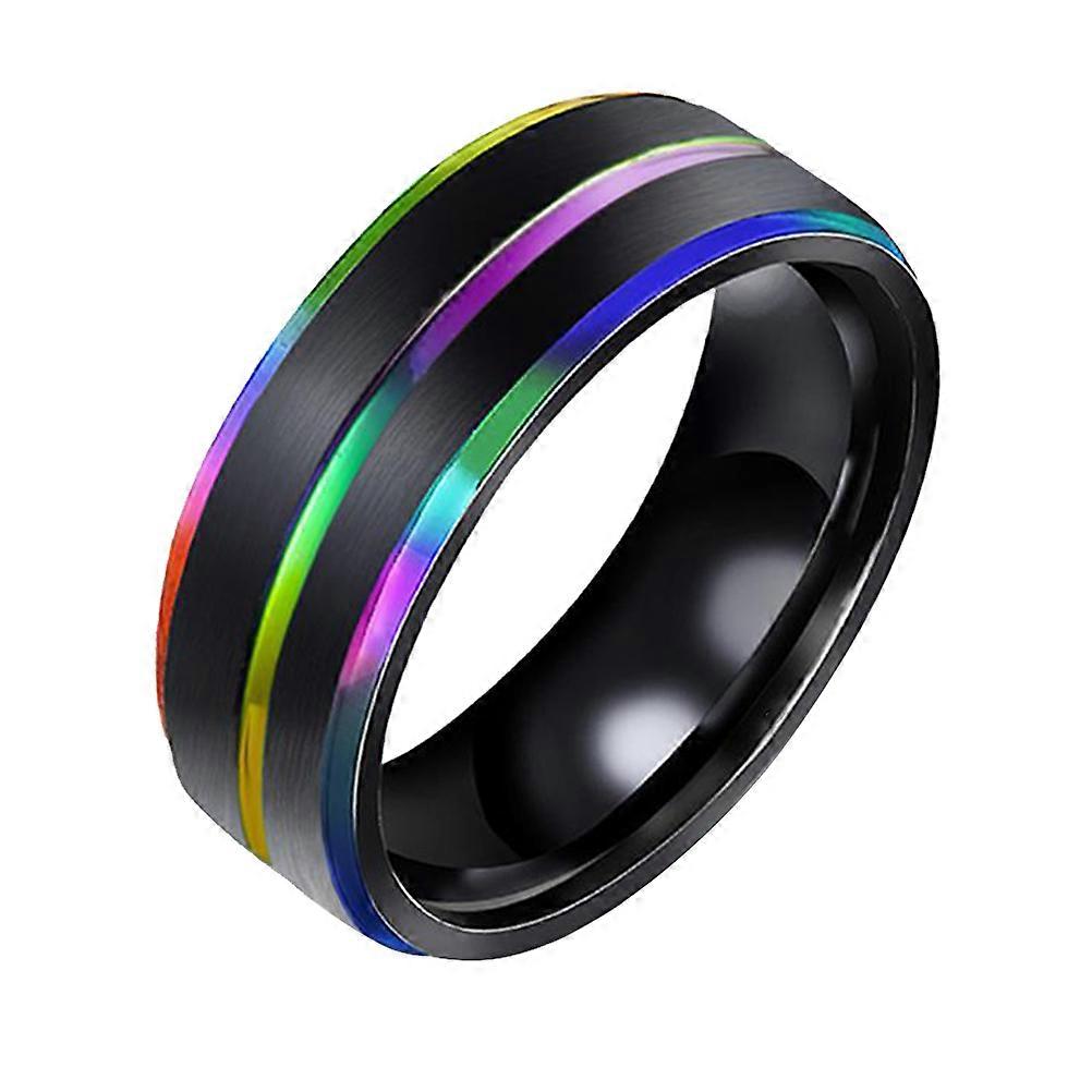 FRCOLOR 1pc Titanium Steel Rainbow Ring Double Plated Grooved Hand Jewelry Accessories for Men Size 8
