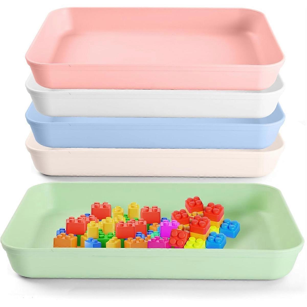 Large Plastic Tray, Stackable Art Trays, 5 Pack Paint Tray Crafts Serving Tray Organizer Tray for D