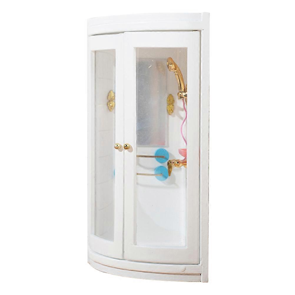 Banheiro com chuveiro em miniatura para crianças Acessórios de casa de boneca de plástico branco 3,5 x 2,8 x 2,2 polegadas