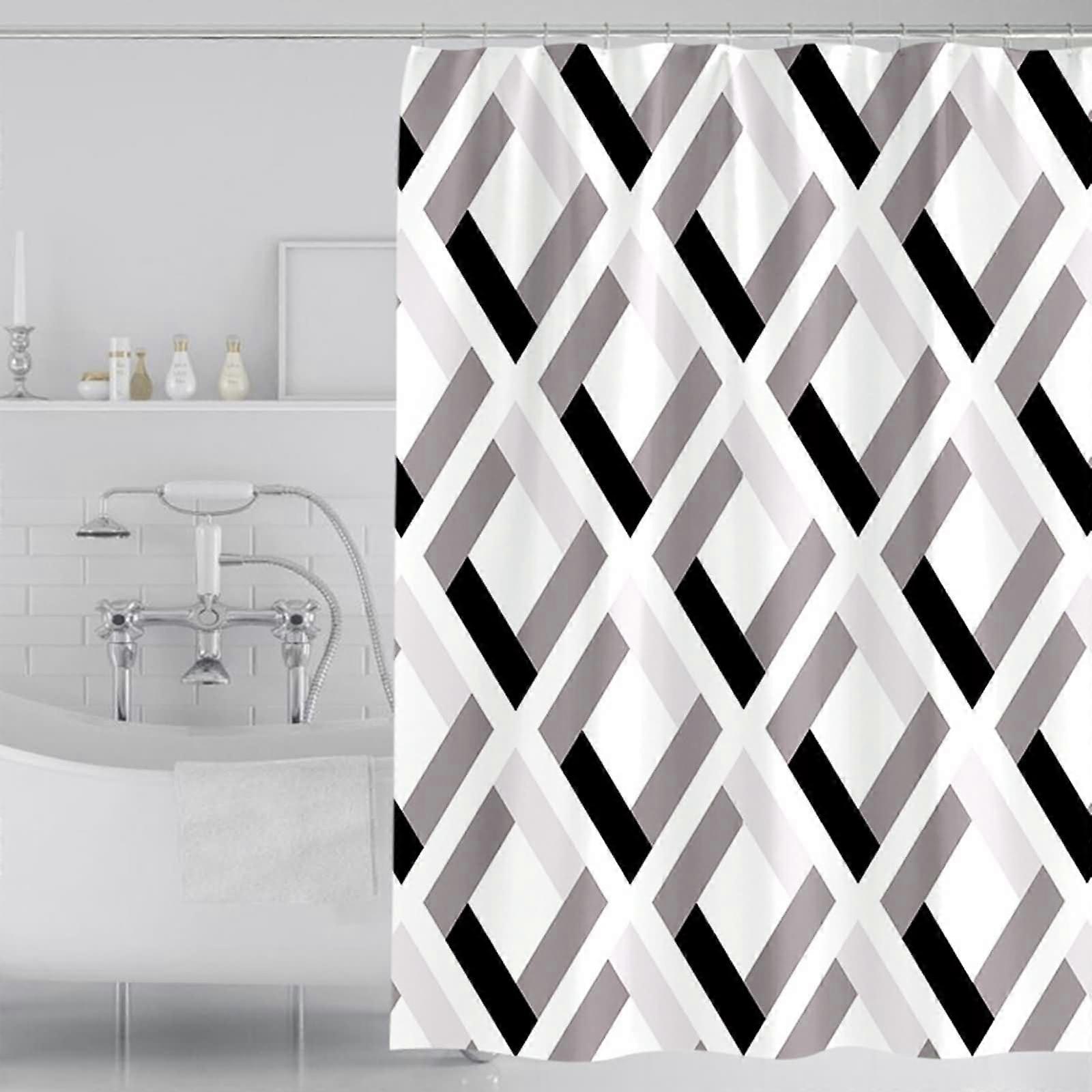 Shower Curtain Eyelet Rings 100 W x 200 H cm Polyester Black Grey Geometric Line Pattern