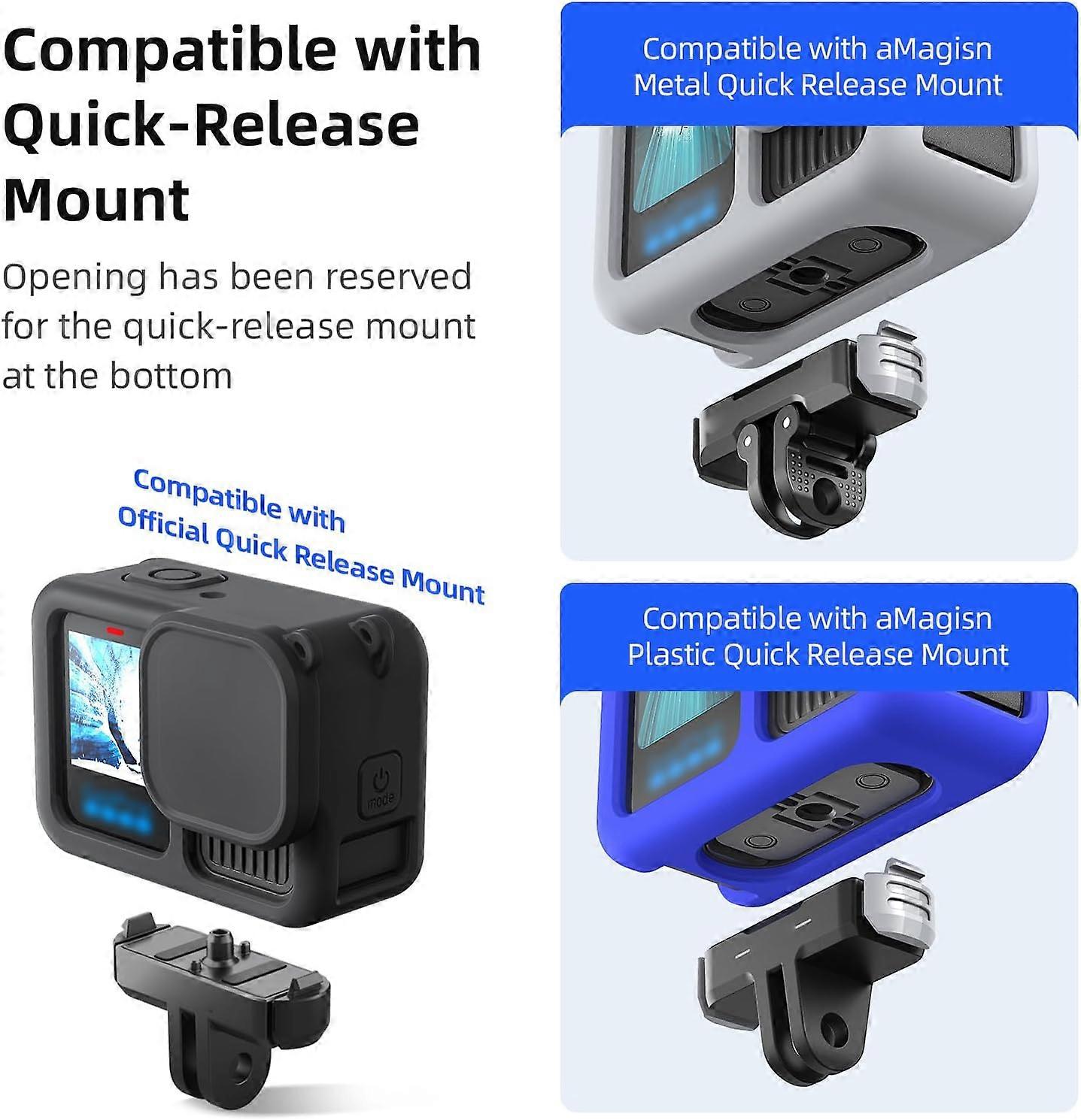 Action Camera Protective Case Set with Lens Guard and Screen Protector, Shockproof Silicone, Black