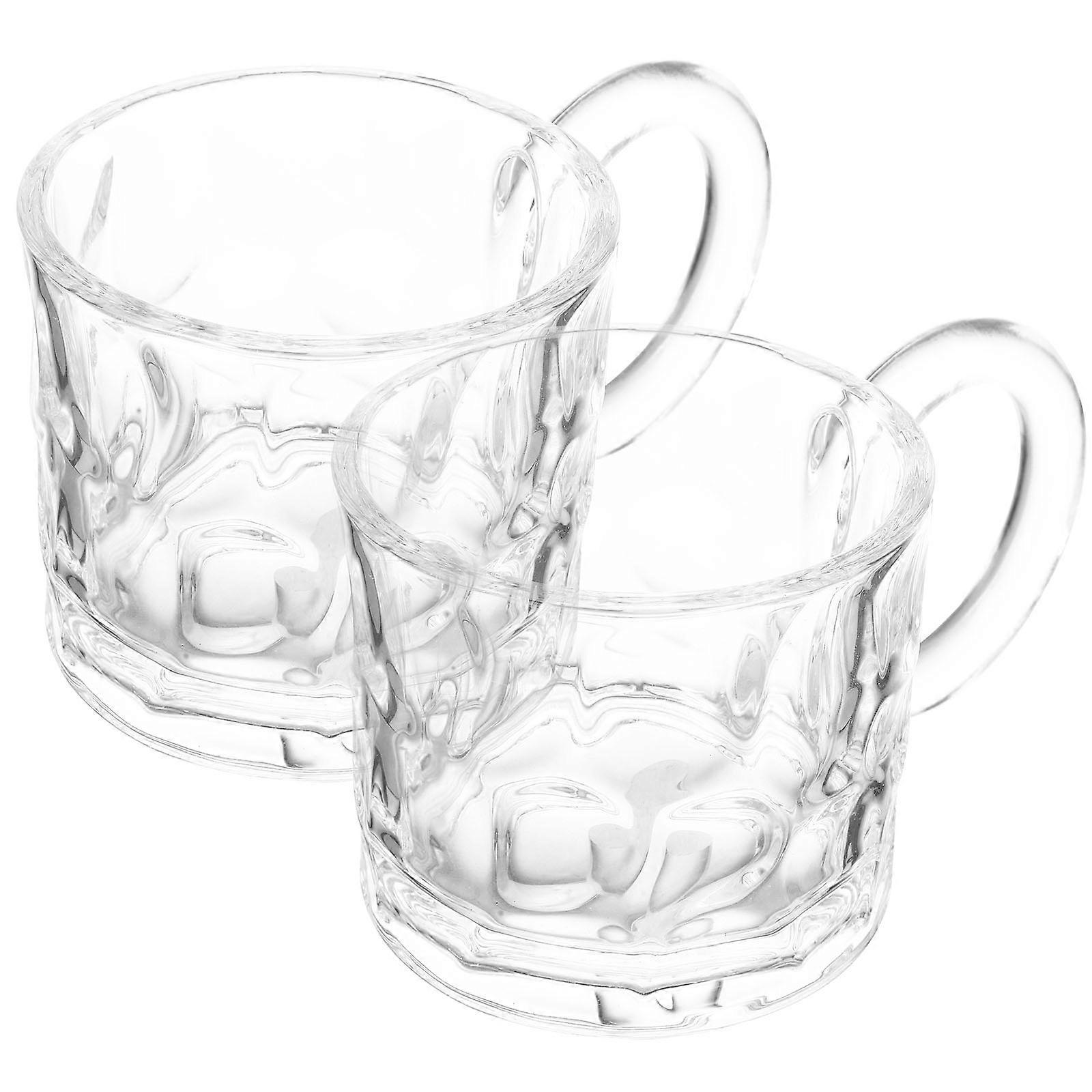 Floating Relief Glass Cup for Coffee with Handle 2Pcs Transparent Glass Mug