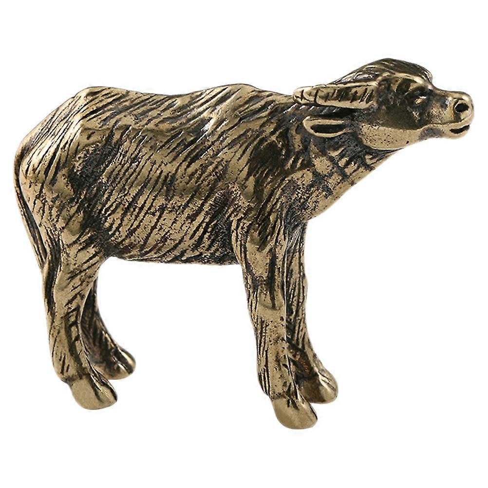 Dark Brown Brass Cattle Figurine for Home Use Simple Design with Good Texture 3.5 x 2.1 Inches