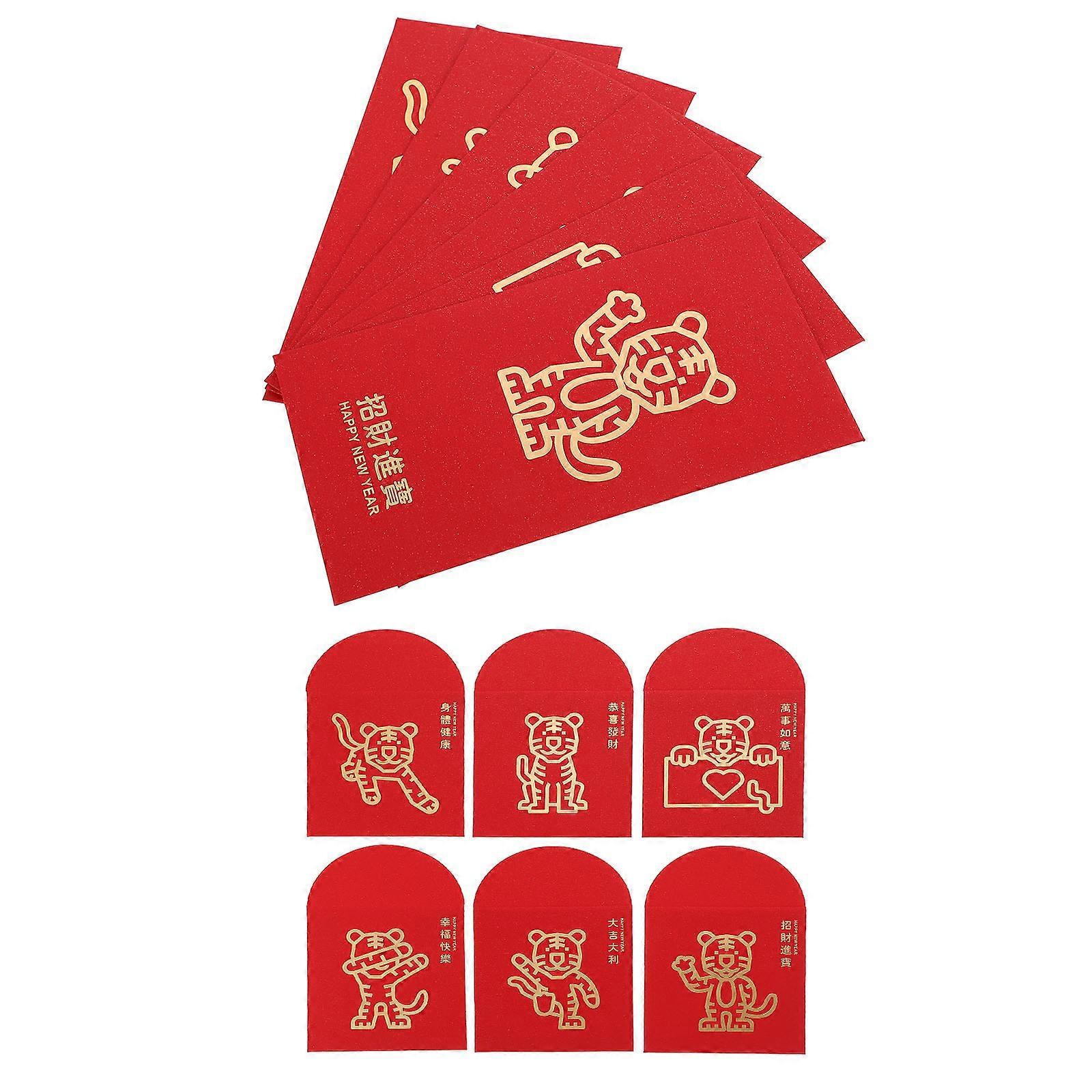 New Year Money Envelopes 12Pcs Gold Blocking Designed For Chinese Spring Festival Gift Giving Red Color 9x9x0.1cm