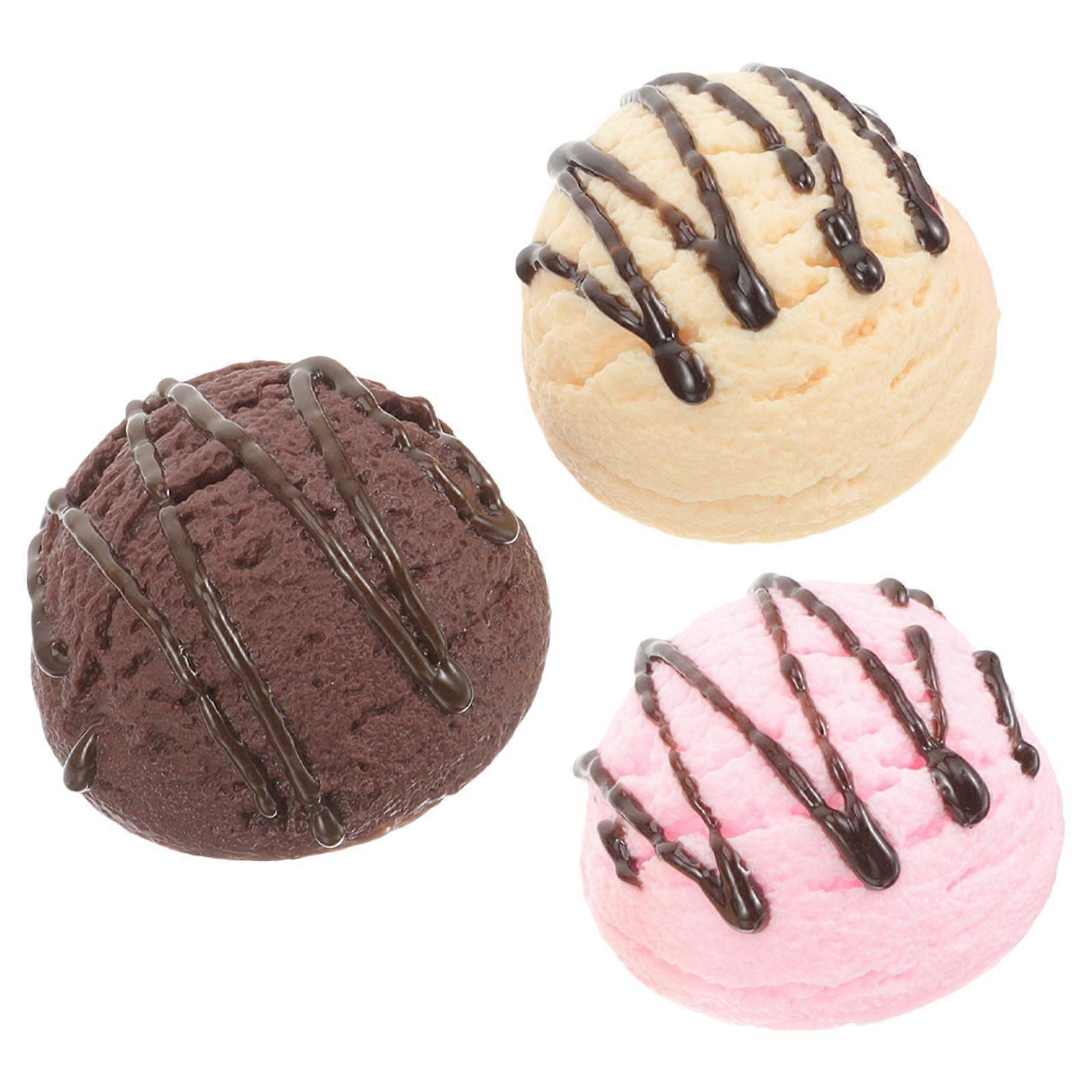 Ice Cream Modelling Ornament 3Pcs Photography Prop Assorted Color Round Realistic Style Display