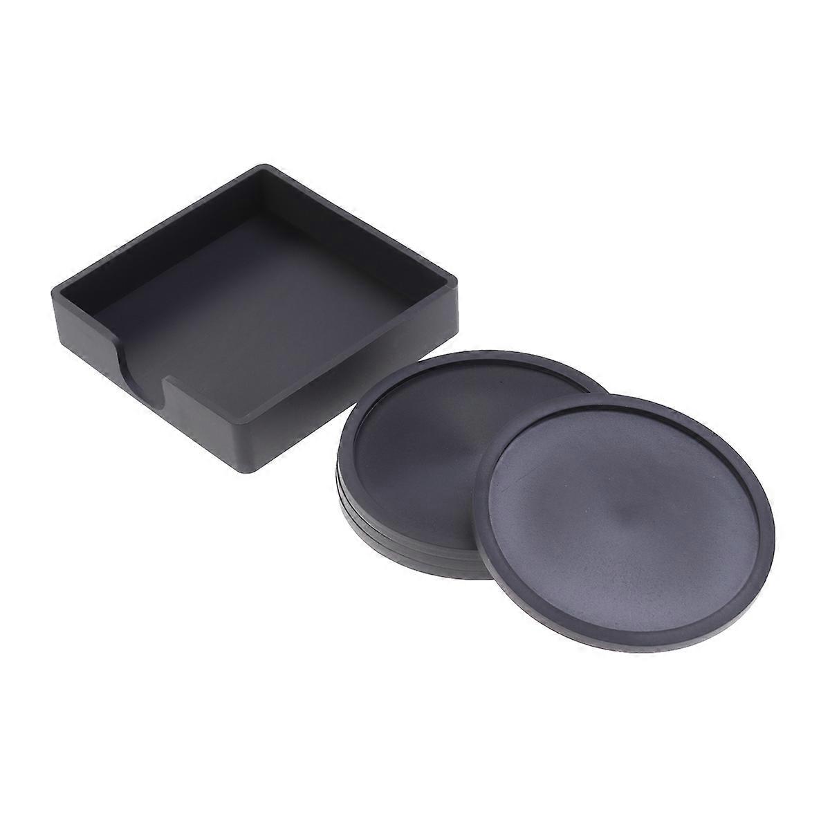 Round Cup Mat 5Pcs In Black Non-slip Silicone Design Ideal For Family Use Heat Insulation Function