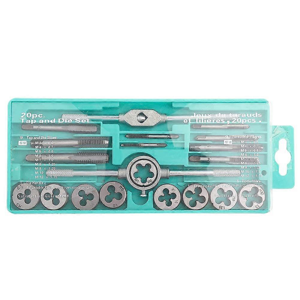 20piece Tap and Die Set, Alloy Steel, Thread Tap Set, Die Set, M3 to M12, Threading Tool, Hex Wrench.