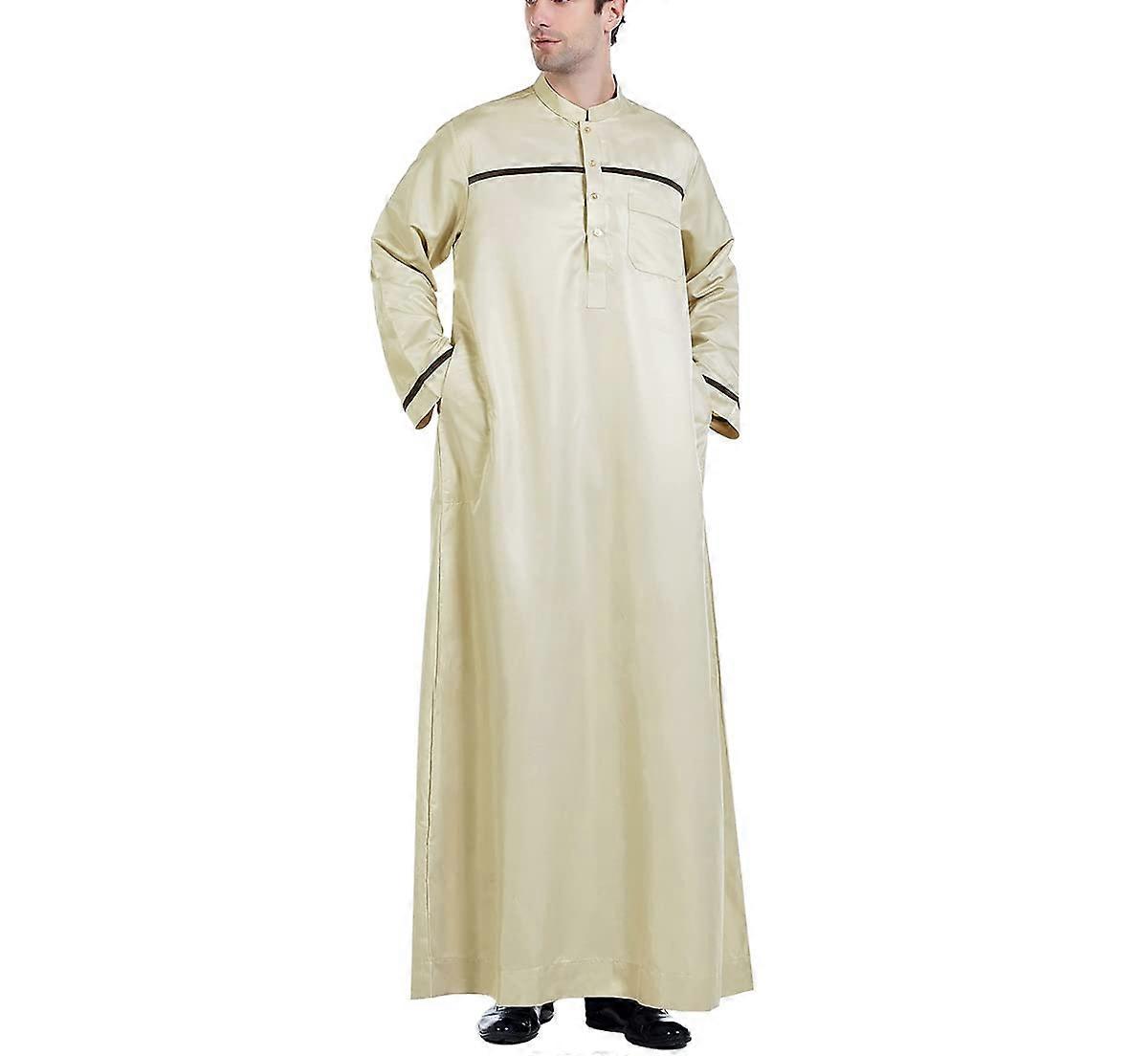 Muslim Kaftan Robe Men's Stand-Collar Long Kaftan Middle East Inspired Turkish Arabic Style Size S04