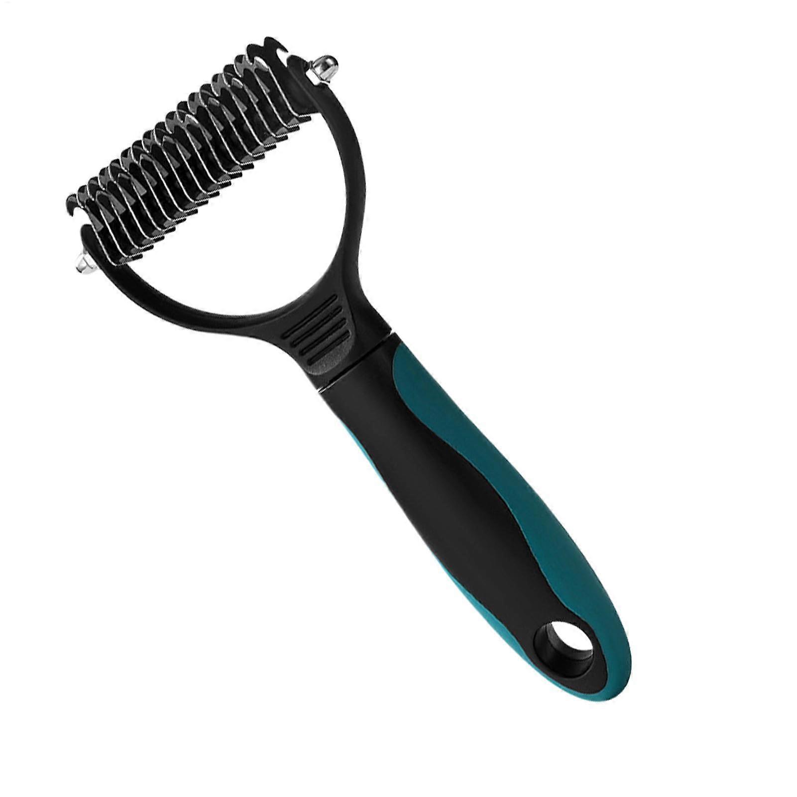 Pet Grooming Tool 2-Sided Comb for Dogs and Cats, Deshedding and Detangling Brush for Small Pets, Green Color