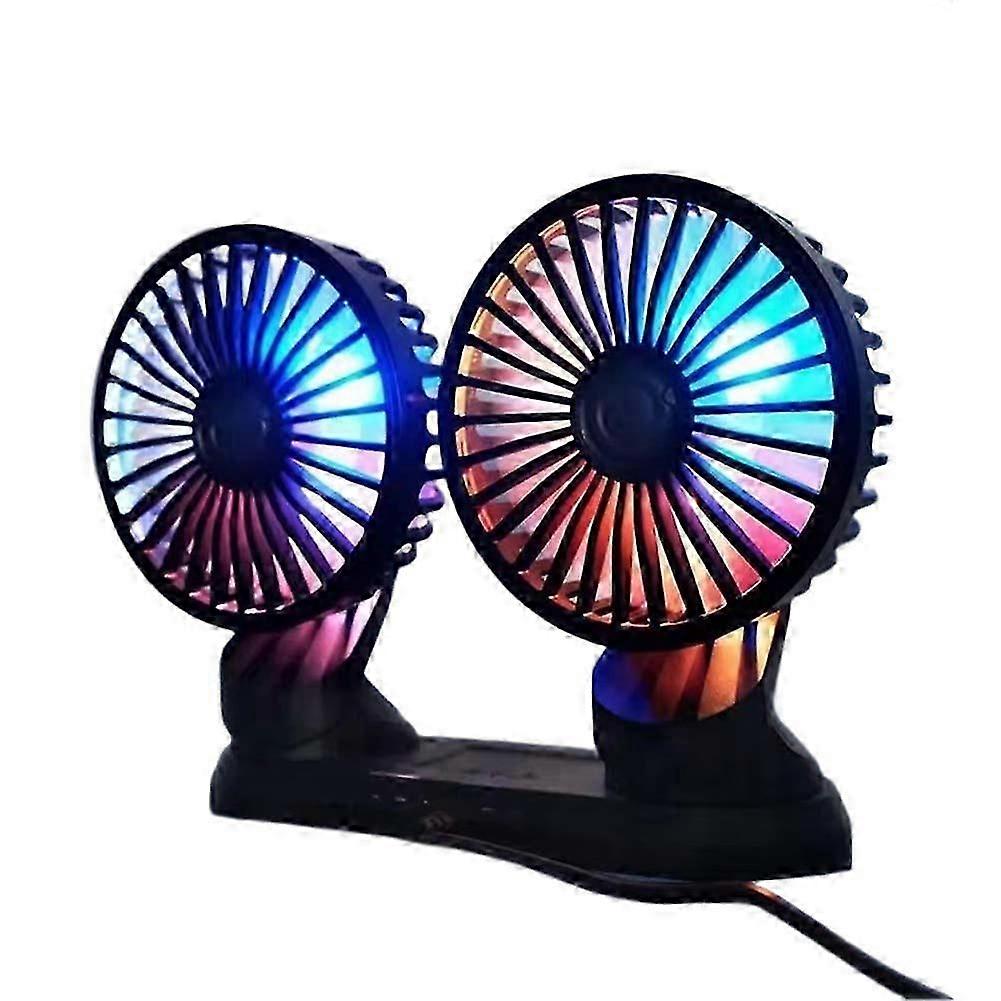 Car Portable Cooling Fan Rotating Mini Dual Head Electric Fan with 3 Adjustable Speed