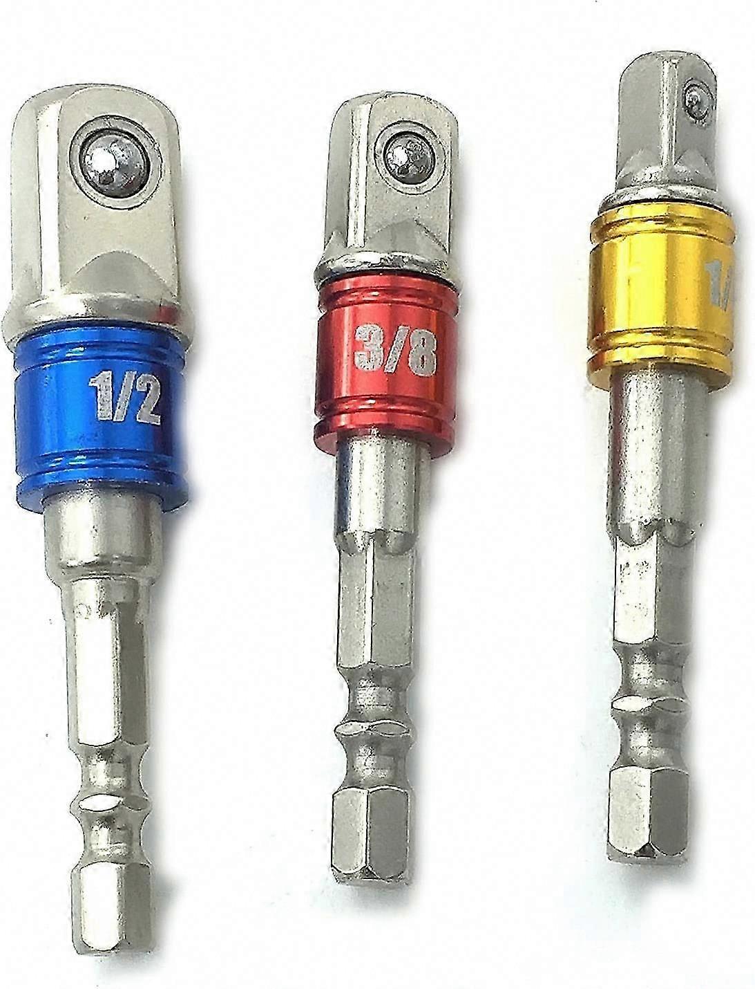 3Pcs Power Tool Socket Adapter Set - Hex Square Nuts Driver Drill Impact Socket Extension Bit 1/4" 3/8" 1/2" Wrench Set