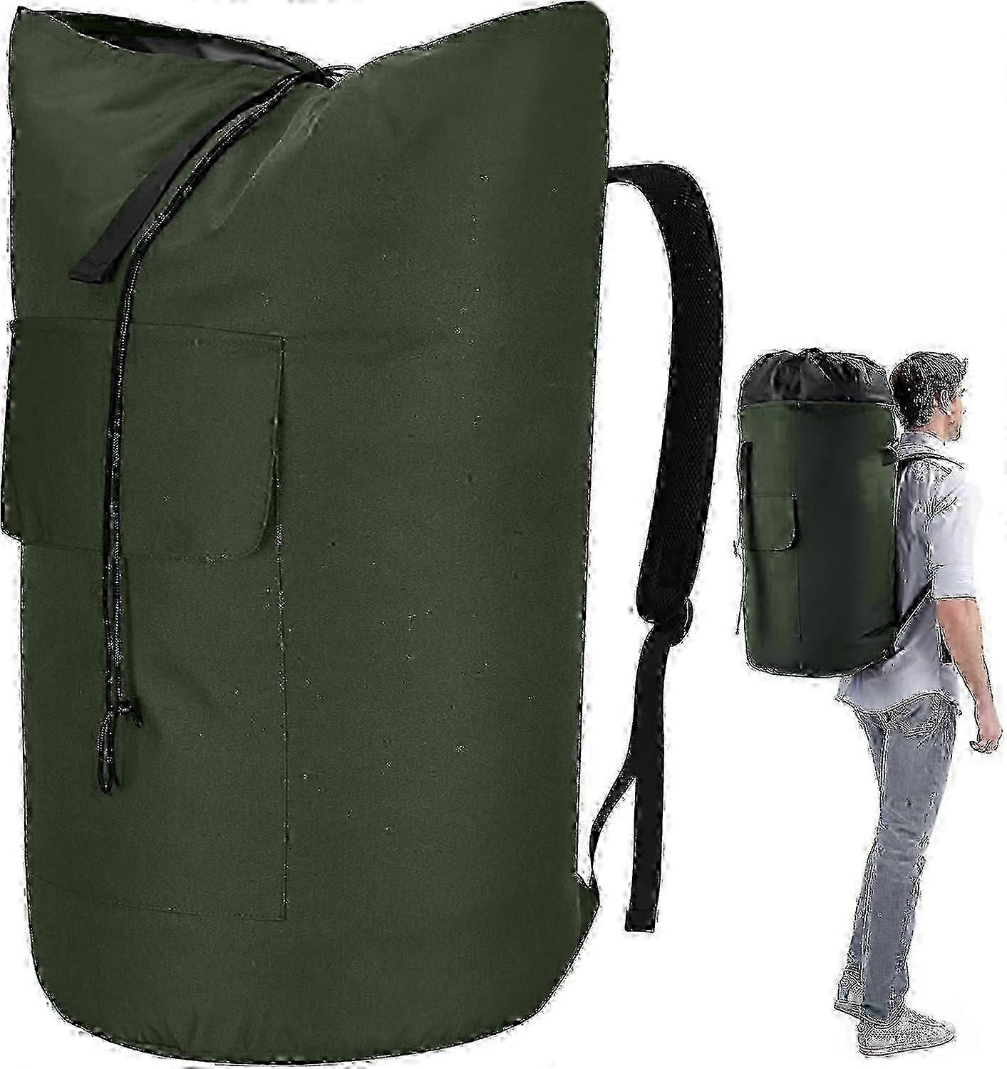 115L Heavy Duty College Laundry Backpack with Reinforced Straps Army Green Top Loading Duffle Bag