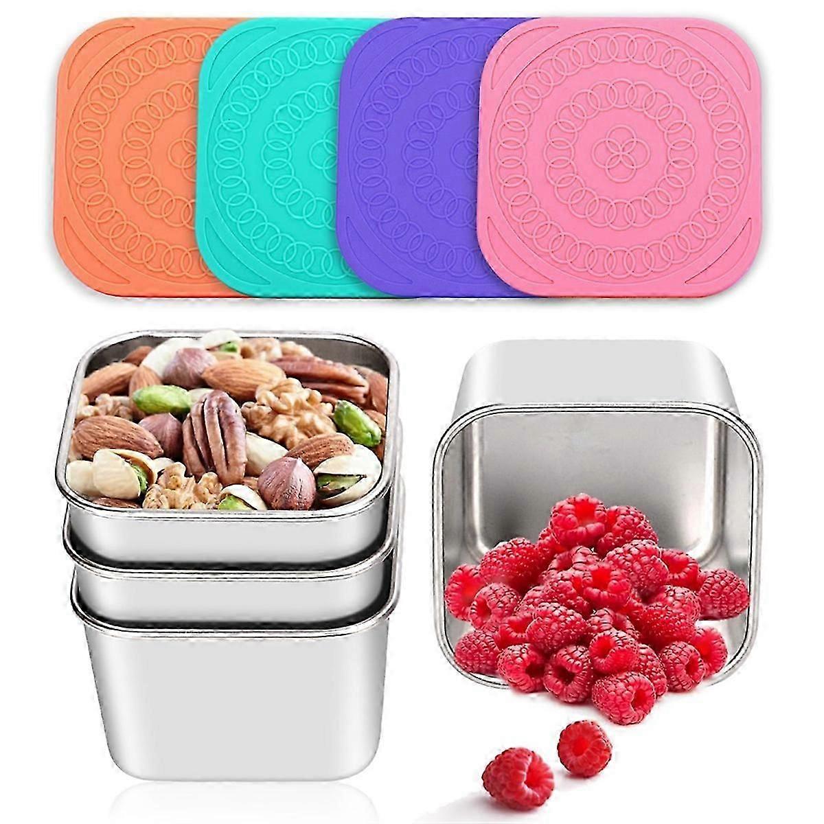 Stackable Stainless Steel Food Containers - 4-Piece Kids Snack Storage Set