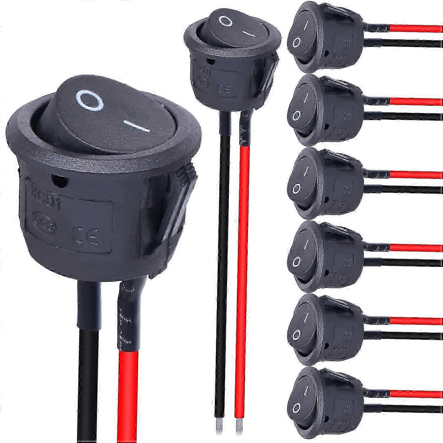 8 PCS Rocker Switch 2pin Latching Toggle Switch Snap Round With Pre Wired