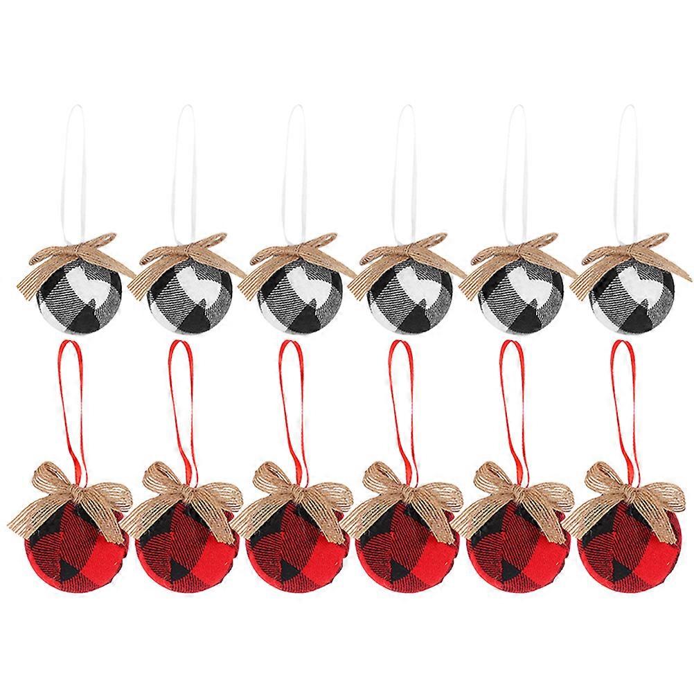 12pcs Rustic Christmas Ball Ornaments in Red, Black, White & Plaid – Festive Indoor Tree & Party Decorations for Holiday Atmosphere