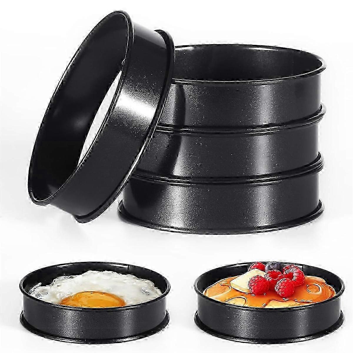 6個のクランペットリング、4インチダブルロールステンレス鋼ラウンドケーキタルトクッキーエッグバーガーリングベーキング調理用金型--